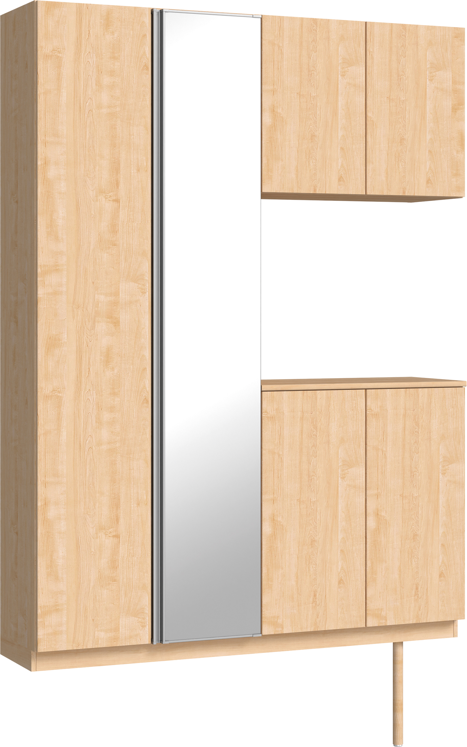 玄関収納　イエリア　開き戸ユニット　フラット縦木目　Ｓ８３　コの字ＰＬＡＮ　シューズ収納　ミラー扉　１４８０幅　〈ミルベージュ柄〉　ハンドルレス