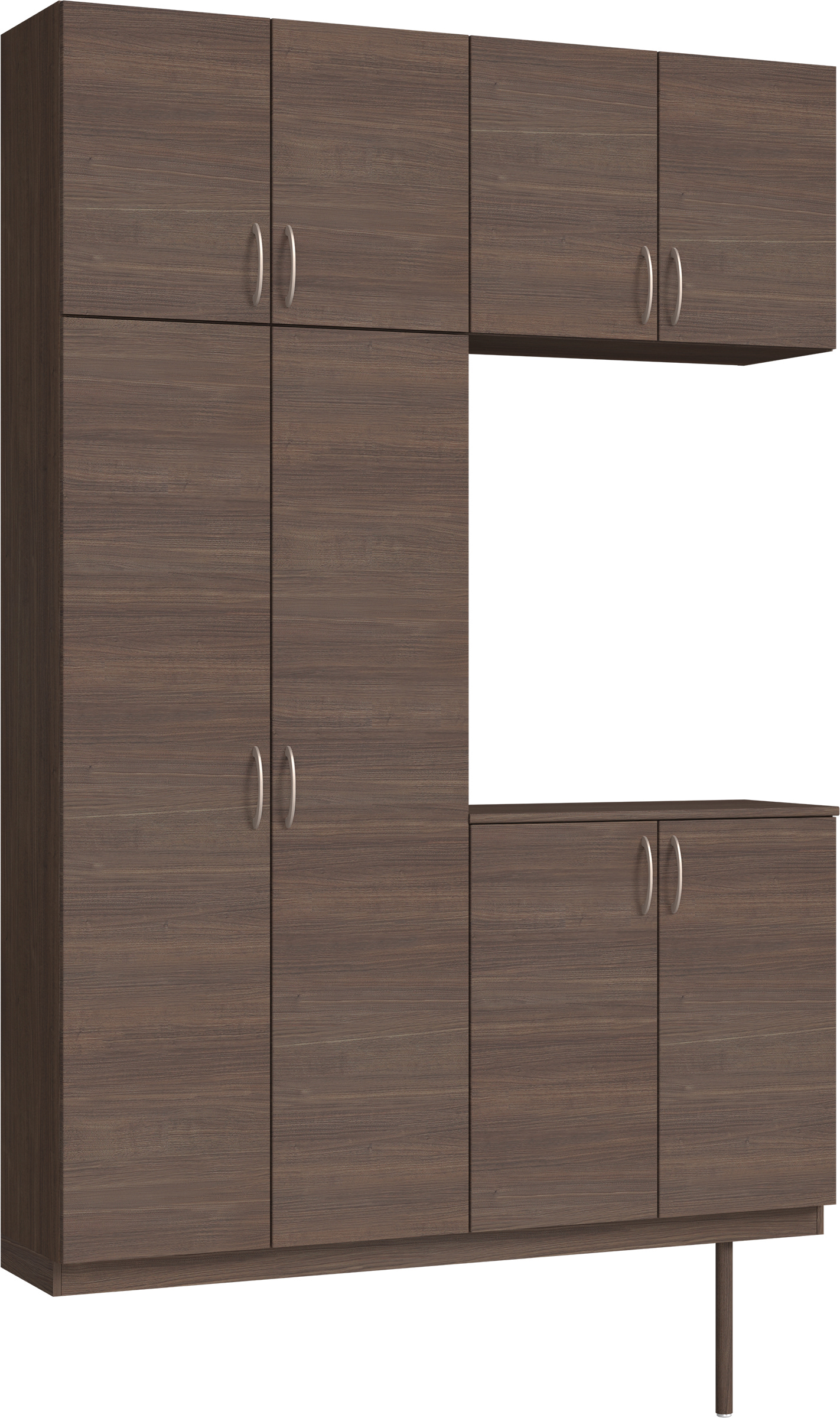 玄関収納　イエリア　開き戸ユニット　フラット横木目　Ｓ４２　コの字ＰＬＡＮ　シューズ収納　ウッド扉　１６００幅　〈ダルブラウン柄〉　ハンドルラウンド型〈Ｔシルバー色〉