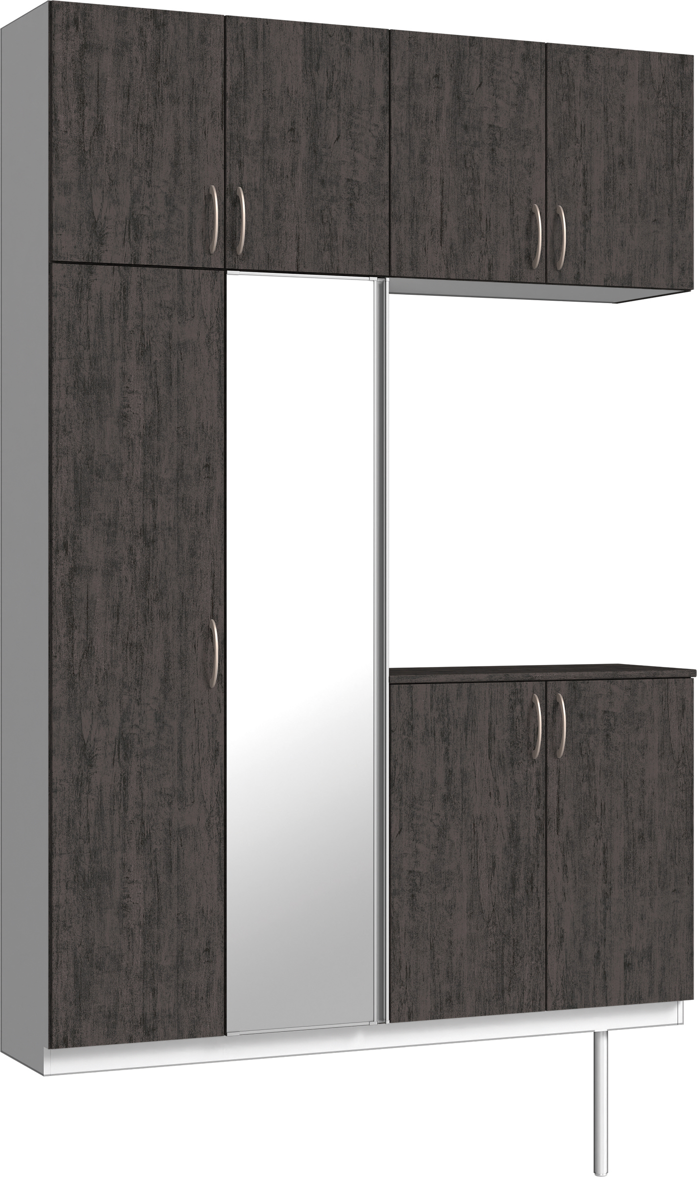 玄関収納　イエリア　開き戸ユニット　フラット　Ｓ４９　コの字ＰＬＡＮ　シューズ収納　ミラー扉　１６００幅　〈ドライブラック柄〉　ハンドルラウンド型〈Ｔシルバー色〉