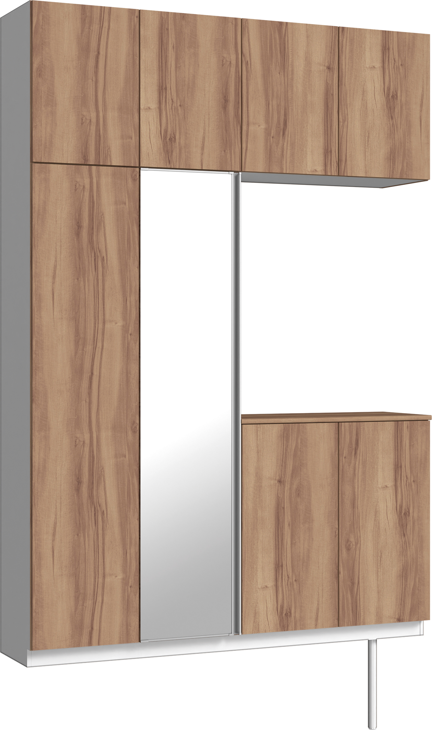 玄関収納　イエリア　開き戸ユニット　フラット　Ｓ４９　コの字ＰＬＡＮ　シューズ収納　ミラー扉　１６００幅　〈バームブラウン柄〉　ハンドルレス