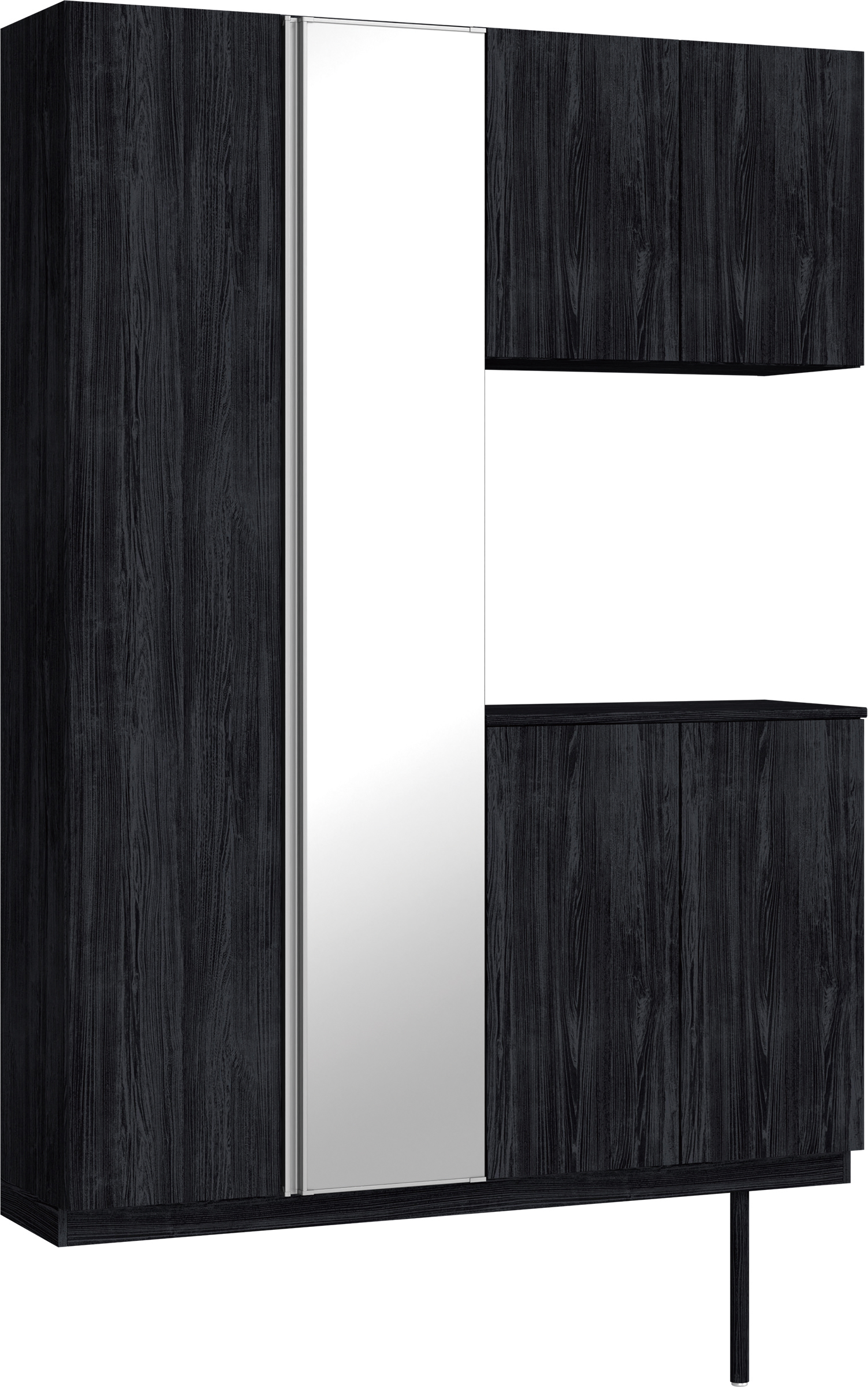 玄関収納　イエリア　開き戸ユニット　フラット縦木目　Ｓ８３　コの字ＰＬＡＮ　シューズ収納　ミラー扉　１４８０幅　〈モスブラック柄〉　ハンドルレス