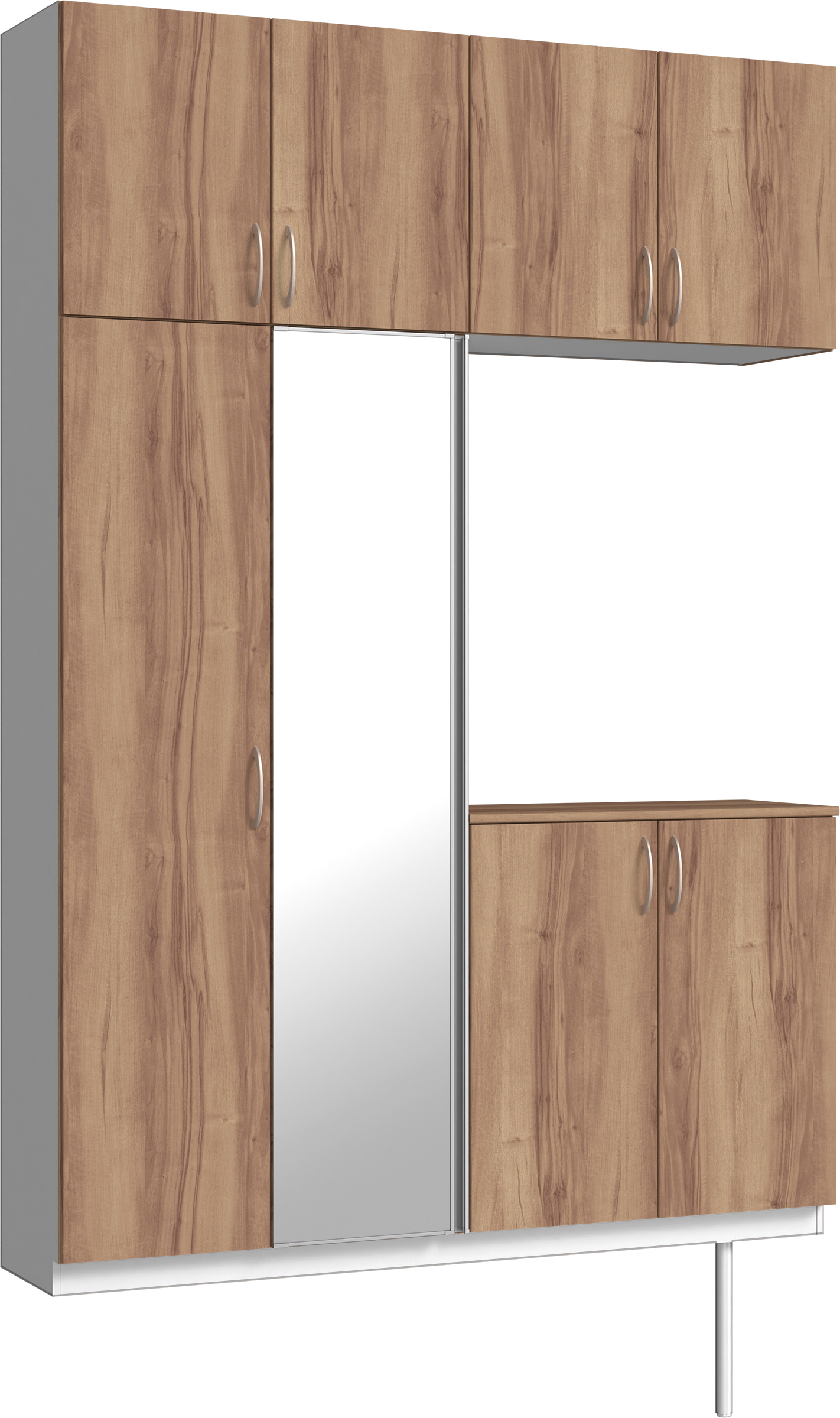 玄関収納　イエリア　開き戸ユニット　フラット　Ｓ４９　コの字ＰＬＡＮ　シューズ収納　ミラー扉　１６００幅　〈バームブラウン柄〉　ハンドルラウンド型〈Ｔシルバー色〉