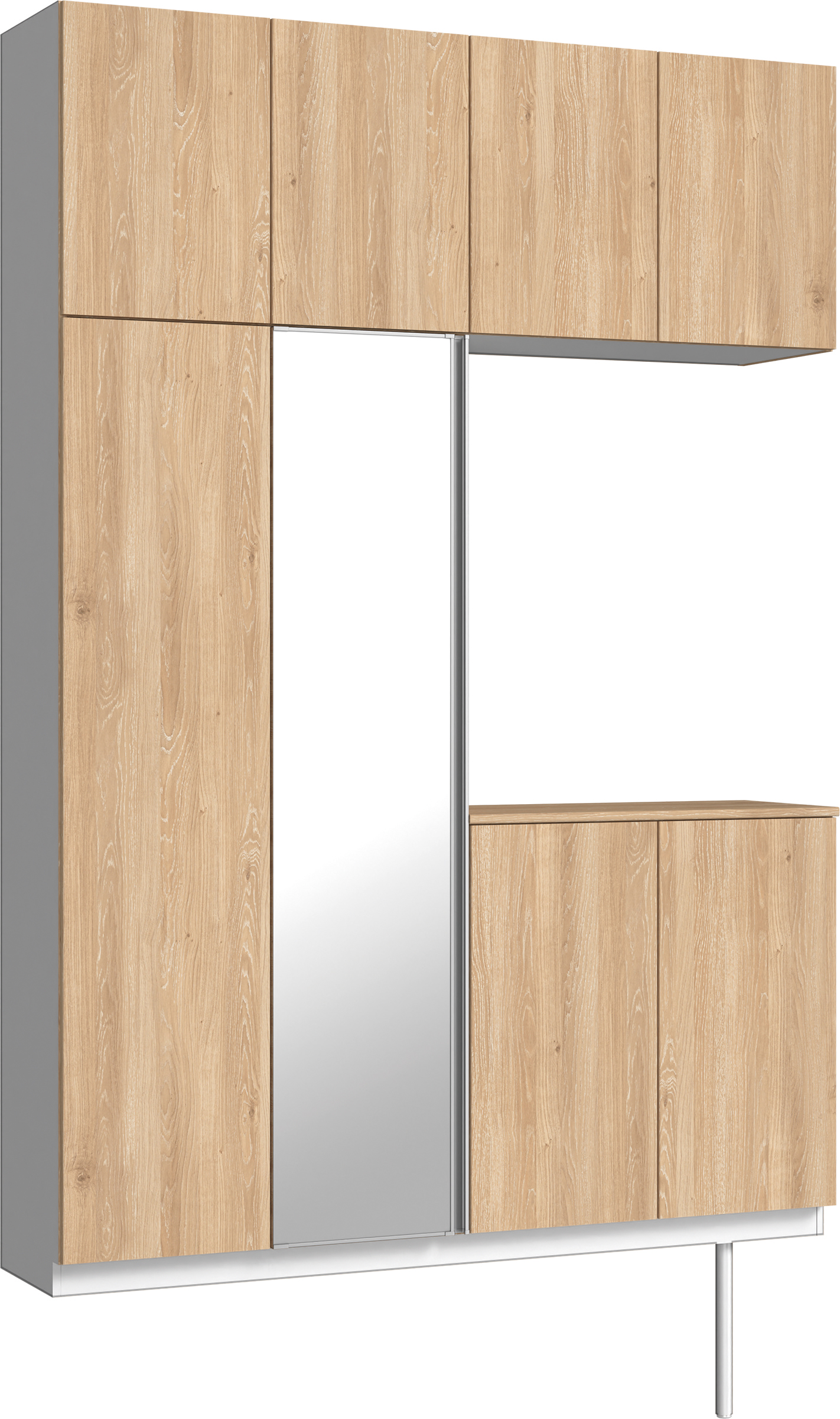 玄関収納　イエリア　開き戸ユニット　フラット　Ｓ４９　コの字ＰＬＡＮ　シューズ収納　ミラー扉　１６００幅　〈ミルキーオーカー柄〉　ハンドルレス