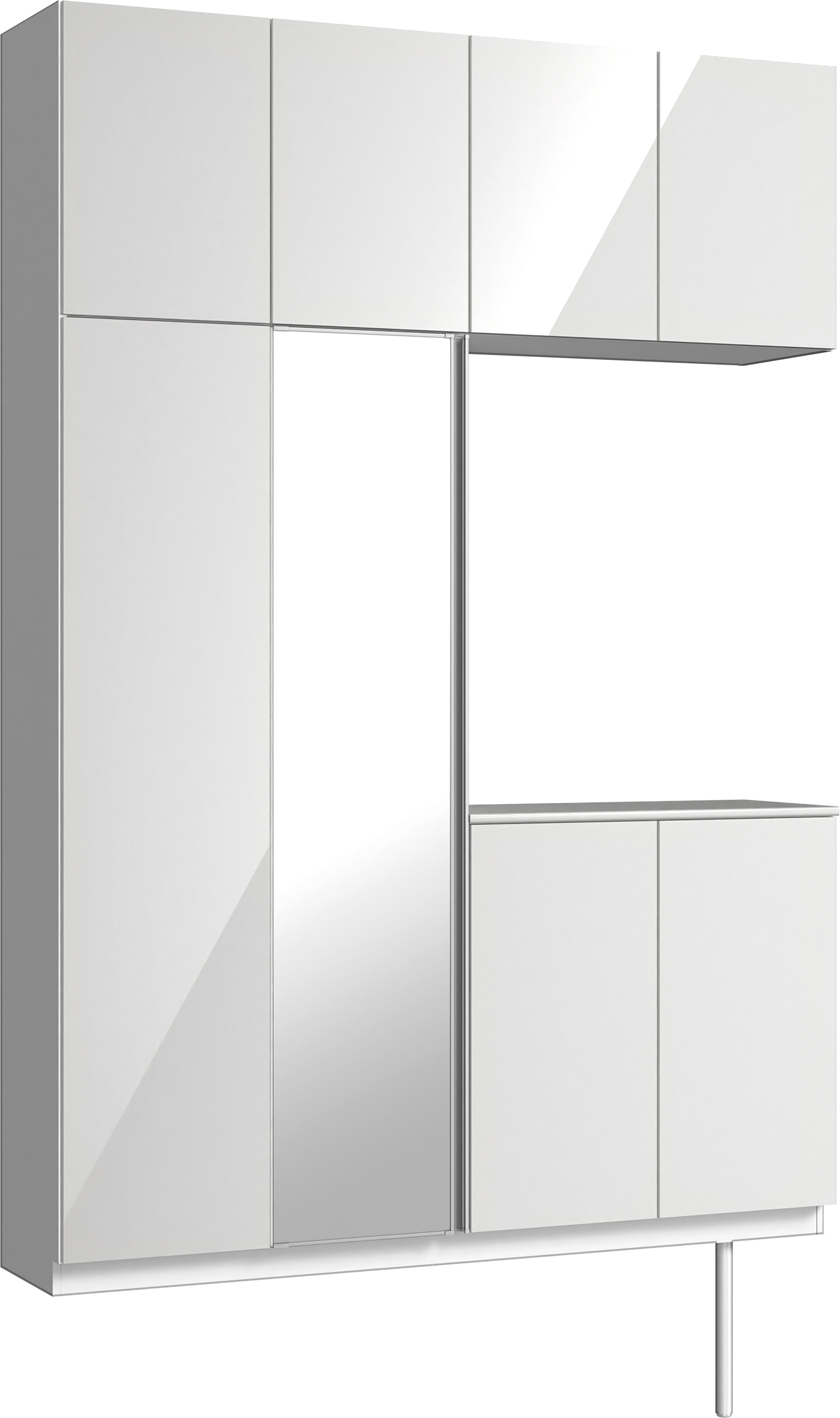 玄関収納　イエリア　開き戸ユニット　フラット　Ｓ４９　コの字ＰＬＡＮ　シューズ収納　ミラー扉　１６００幅　〈ルミホワイト柄〉　ハンドルレス