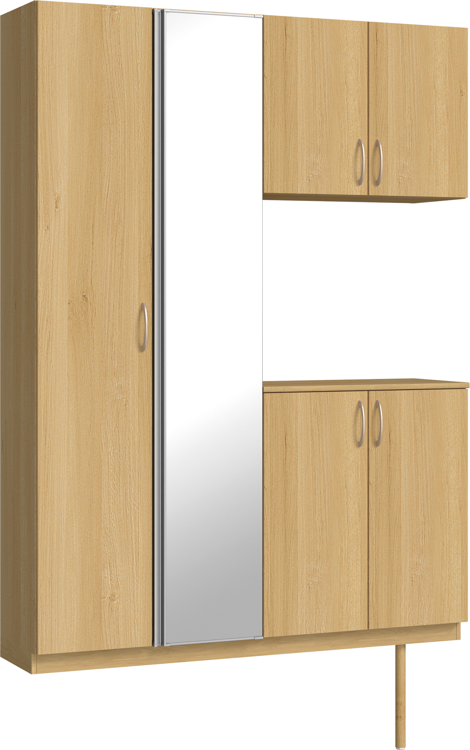 玄関収納　イエリア　開き戸ユニット　フラット縦木目　Ｓ８３　コの字ＰＬＡＮ　シューズ収納　ミラー扉　１４８０幅　〈ライトオーカー柄〉　ハンドルラウンド型〈Ｔシルバー色〉