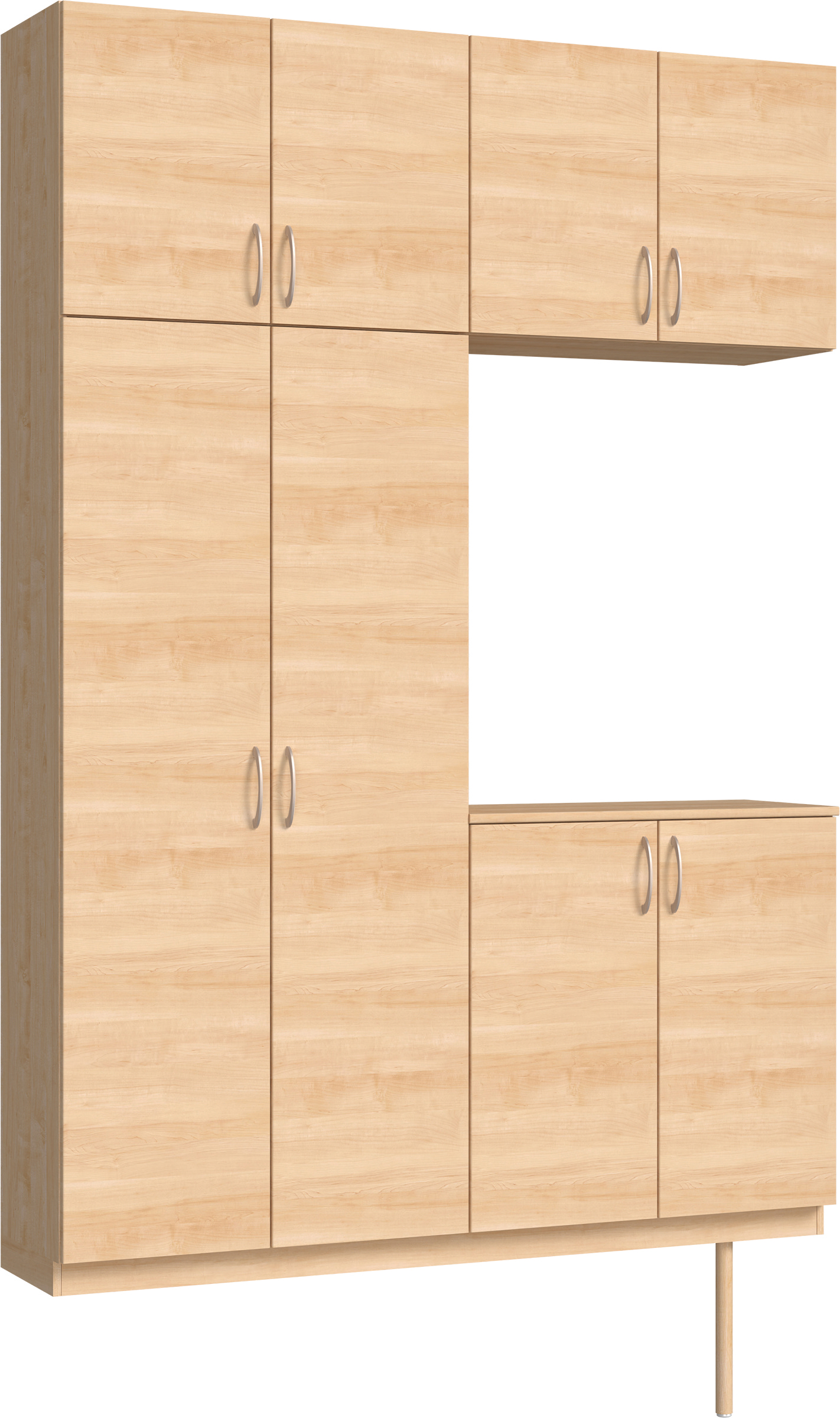 玄関収納　イエリア　開き戸ユニット　フラット横木目　Ｓ４２　コの字ＰＬＡＮ　シューズ収納　ウッド扉　１６００幅　〈ミルベージュ柄〉　ハンドルラウンド型〈Ｔシルバー色〉