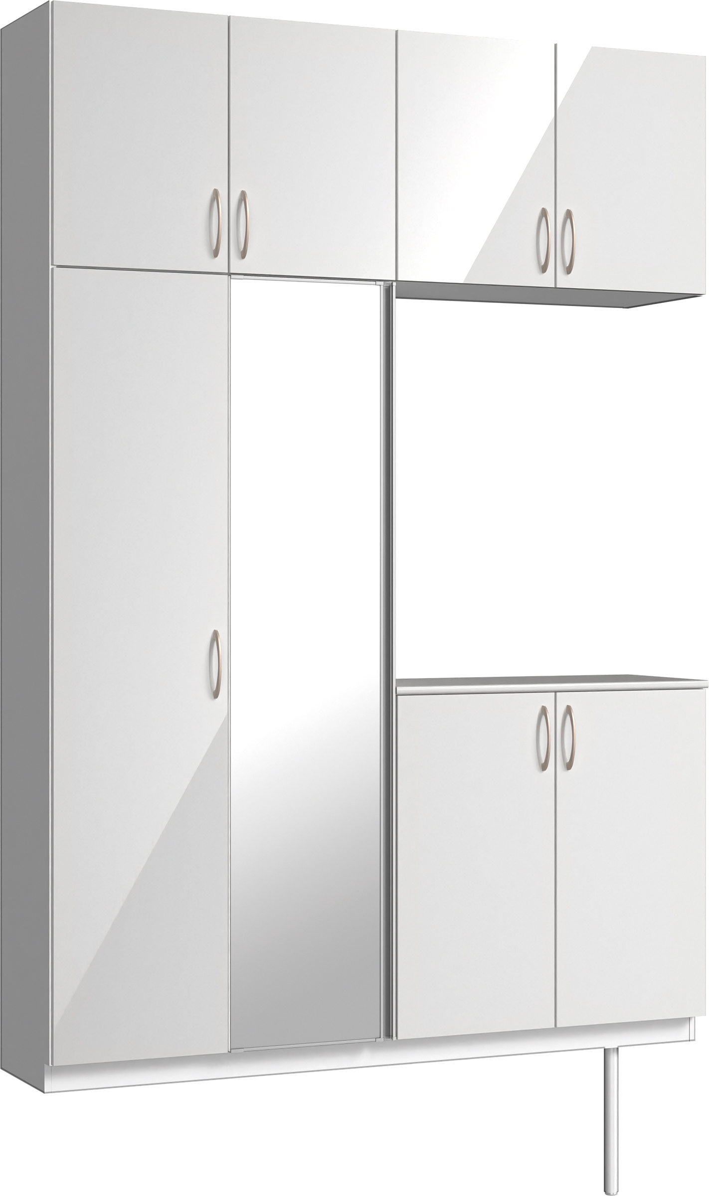 玄関収納　イエリア　開き戸ユニット　フラット　Ｓ４９　コの字ＰＬＡＮ　シューズ収納　ミラー扉　１６００幅　〈ルミホワイト柄〉　ハンドルラウンド型〈Ｔシルバー色〉