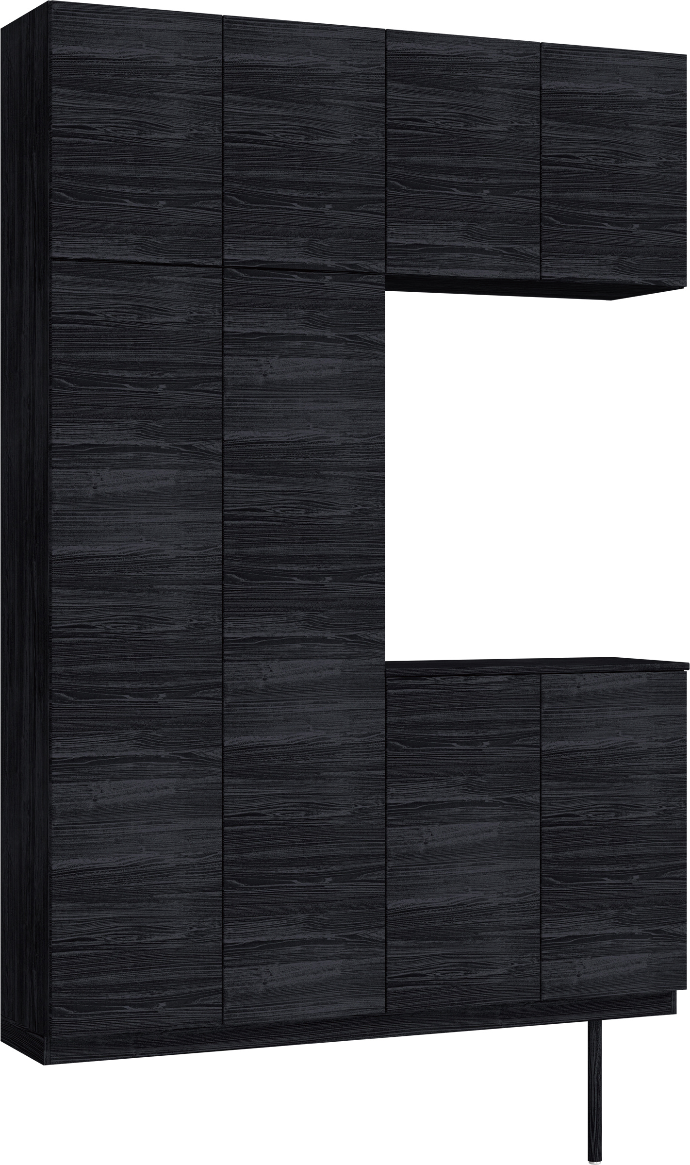 玄関収納　イエリア　開き戸ユニット　フラット横木目　Ｓ４２　コの字ＰＬＡＮ　シューズ収納　ウッド扉　１６００幅　〈モスブラック柄〉　ハンドルレス