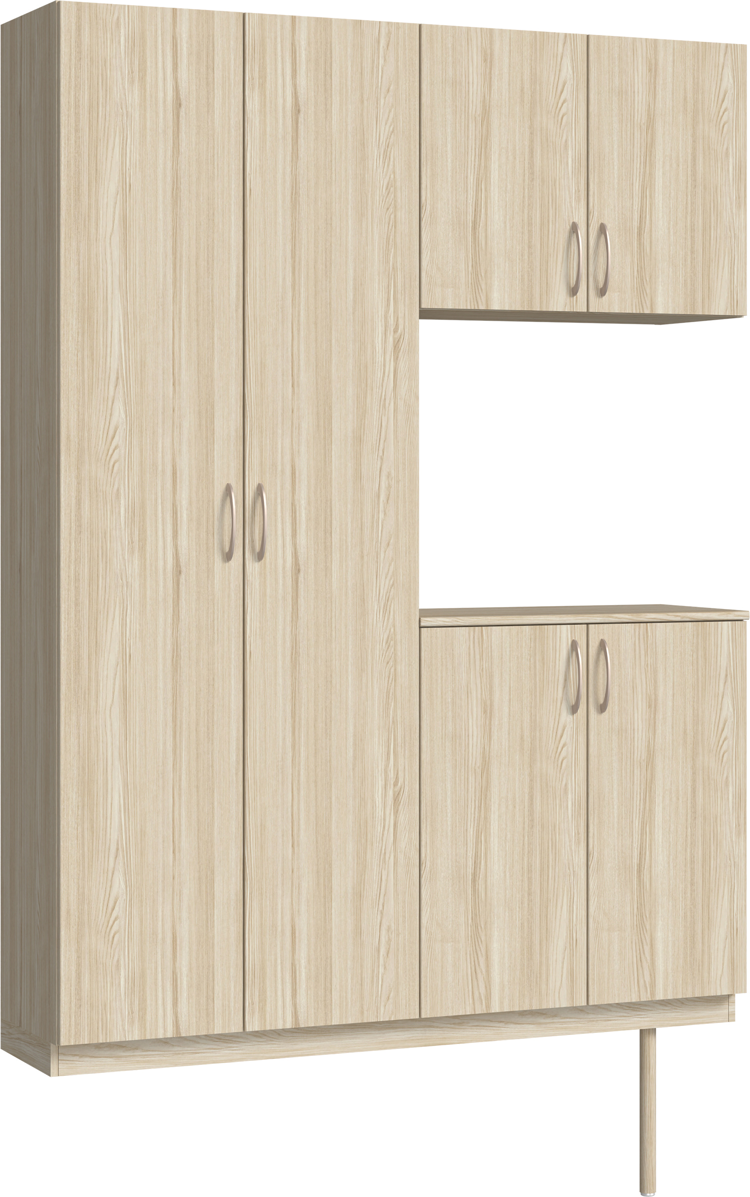 玄関収納　イエリア　開き戸ユニット　フラット縦木目　Ｓ８７　コの字ＰＬＡＮ　シューズ収納　ウッド扉　１４８０幅　〈ソフトグレージュ柄〉　ハンドルラウンド型〈Ｔシルバー色〉