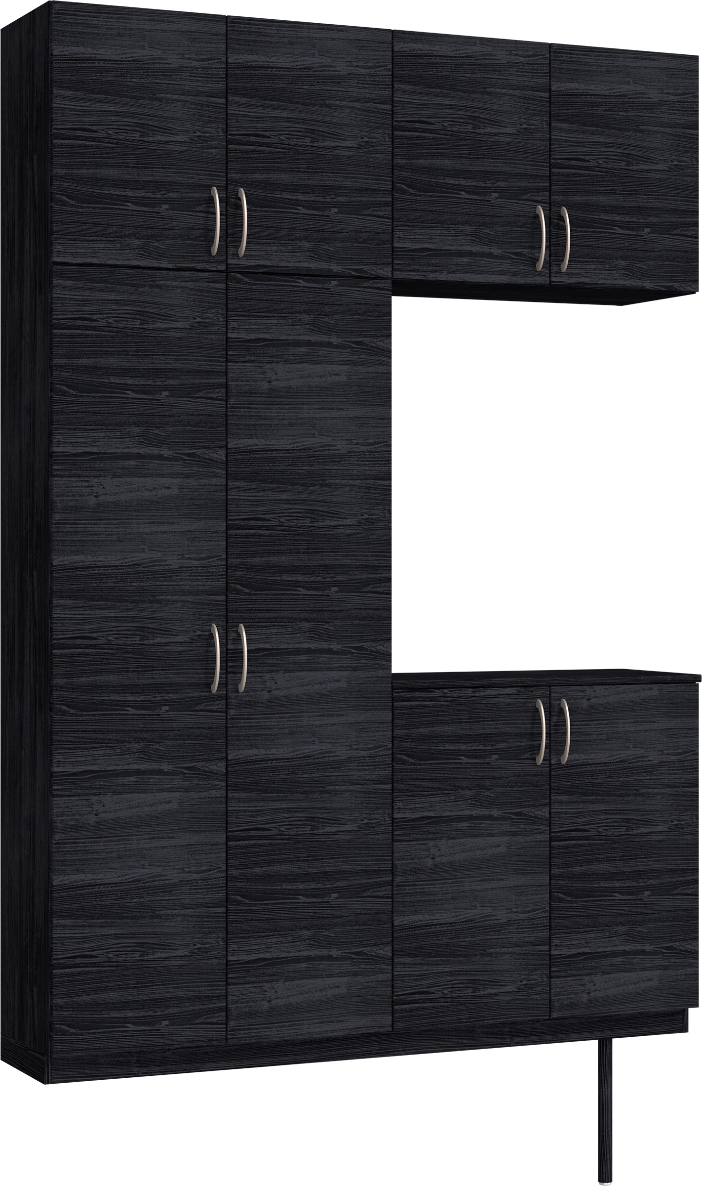 玄関収納　イエリア　開き戸ユニット　フラット横木目　Ｓ４２　コの字ＰＬＡＮ　シューズ収納　ウッド扉　１６００幅　〈モスブラック柄〉　ハンドルラウンド型〈Ｔシルバー色〉