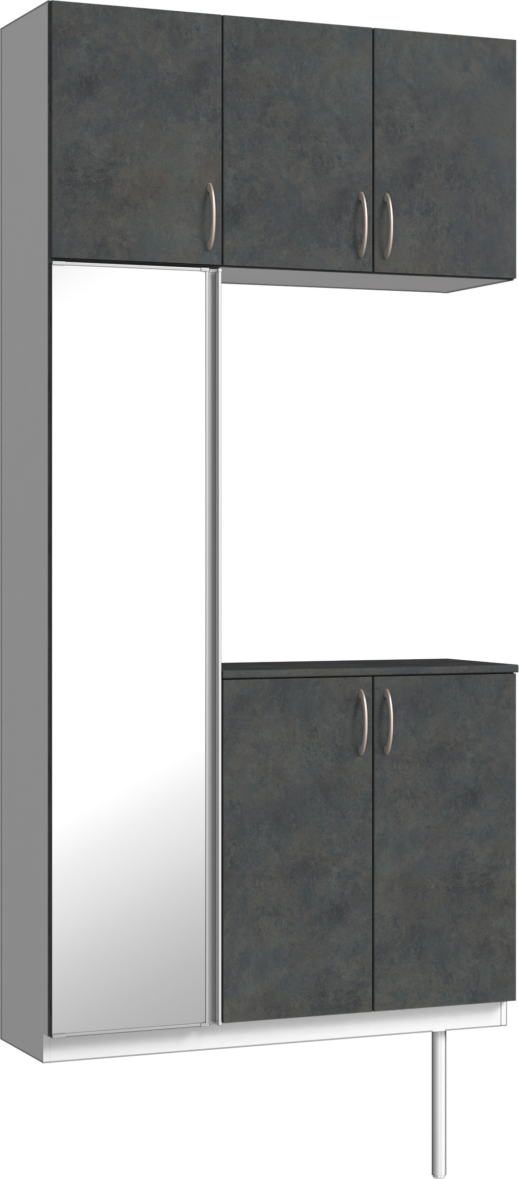 玄関収納　イエリア　開き戸ユニット　フラット　Ｓ７１　コの字ＰＬＡＮ　シューズ収納　ミラー扉　１１４０幅　〈アイアンブラック柄〉　ハンドルラウンド型〈Ｔシルバー色〉