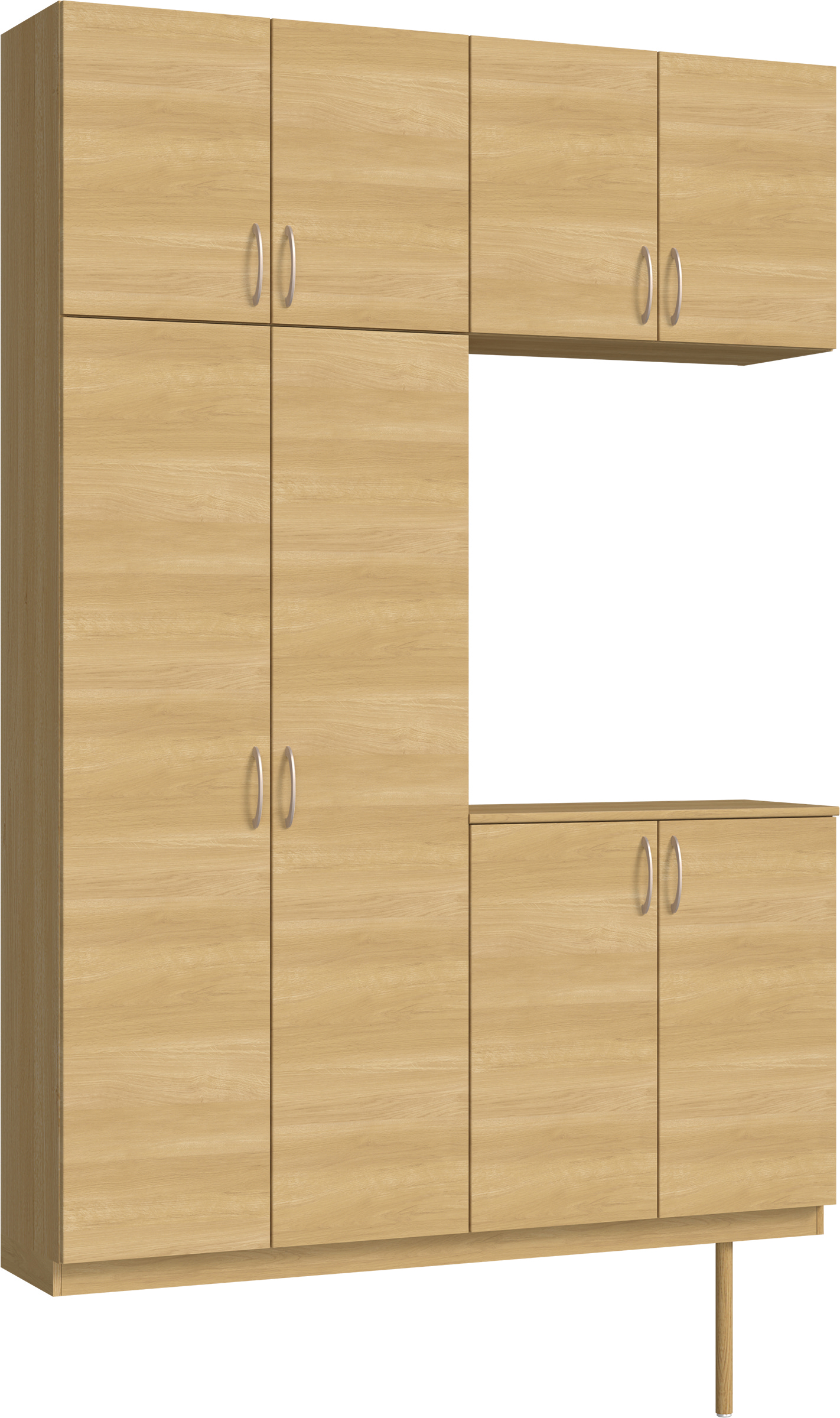 玄関収納　イエリア　開き戸ユニット　フラット横木目　Ｓ４２　コの字ＰＬＡＮ　シューズ収納　ウッド扉　１６００幅　〈ライトオーカー柄〉　ハンドルラウンド型〈Ｔシルバー色〉