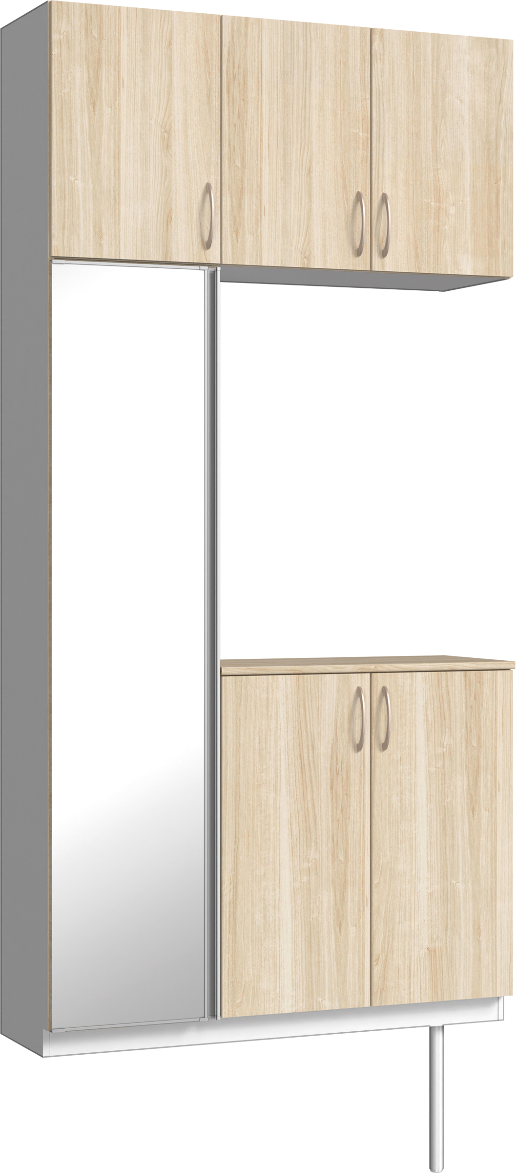 玄関収納　イエリア　開き戸ユニット　フラット　Ｓ７１　コの字ＰＬＡＮ　シューズ収納　ミラー扉　１１４０幅　〈コットンベージュ柄〉　ハンドルラウンド型〈Ｔシルバー色〉