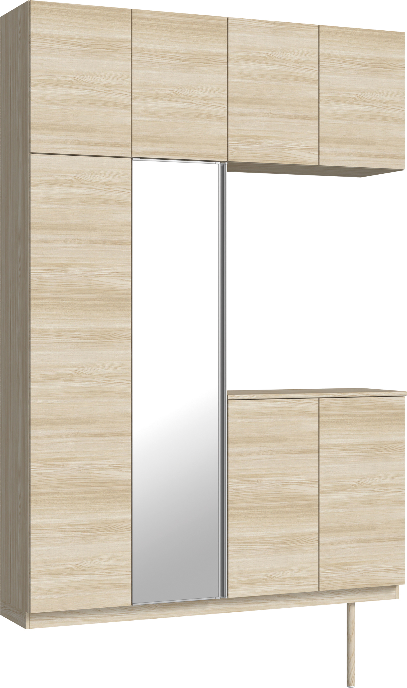 玄関収納　イエリア　開き戸ユニット　フラット横木目　Ｓ４９　コの字ＰＬＡＮ　シューズ収納　ミラー扉　１６００幅　〈ソフトグレージュ柄〉　ハンドルレス