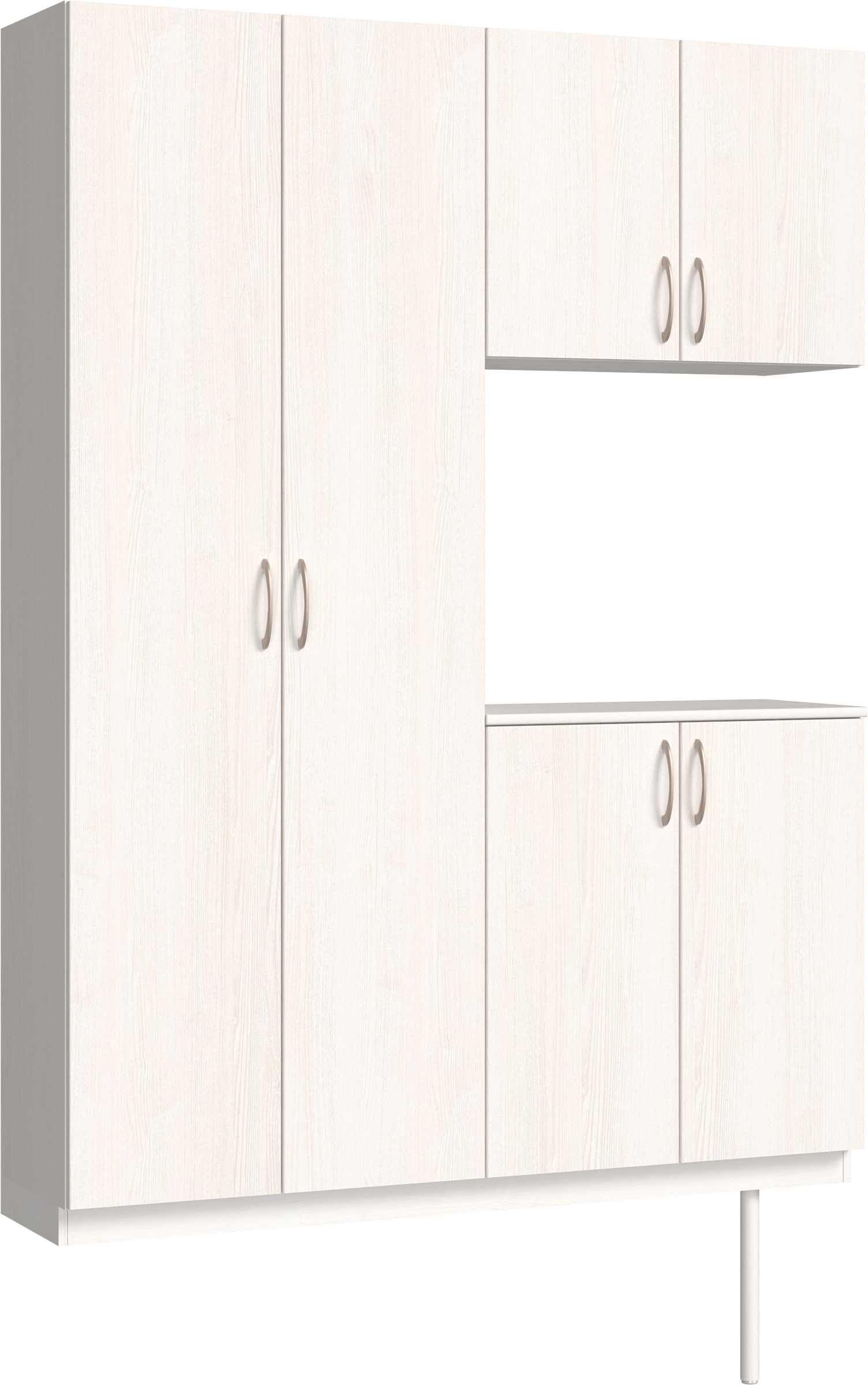 玄関収納　イエリア　開き戸ユニット　フラット縦木目　Ｓ８７　コの字ＰＬＡＮ　シューズ収納　ウッド扉　１４８０幅　〈ネオホワイト柄〉　ハンドルラウンド型〈Ｔシルバー色〉