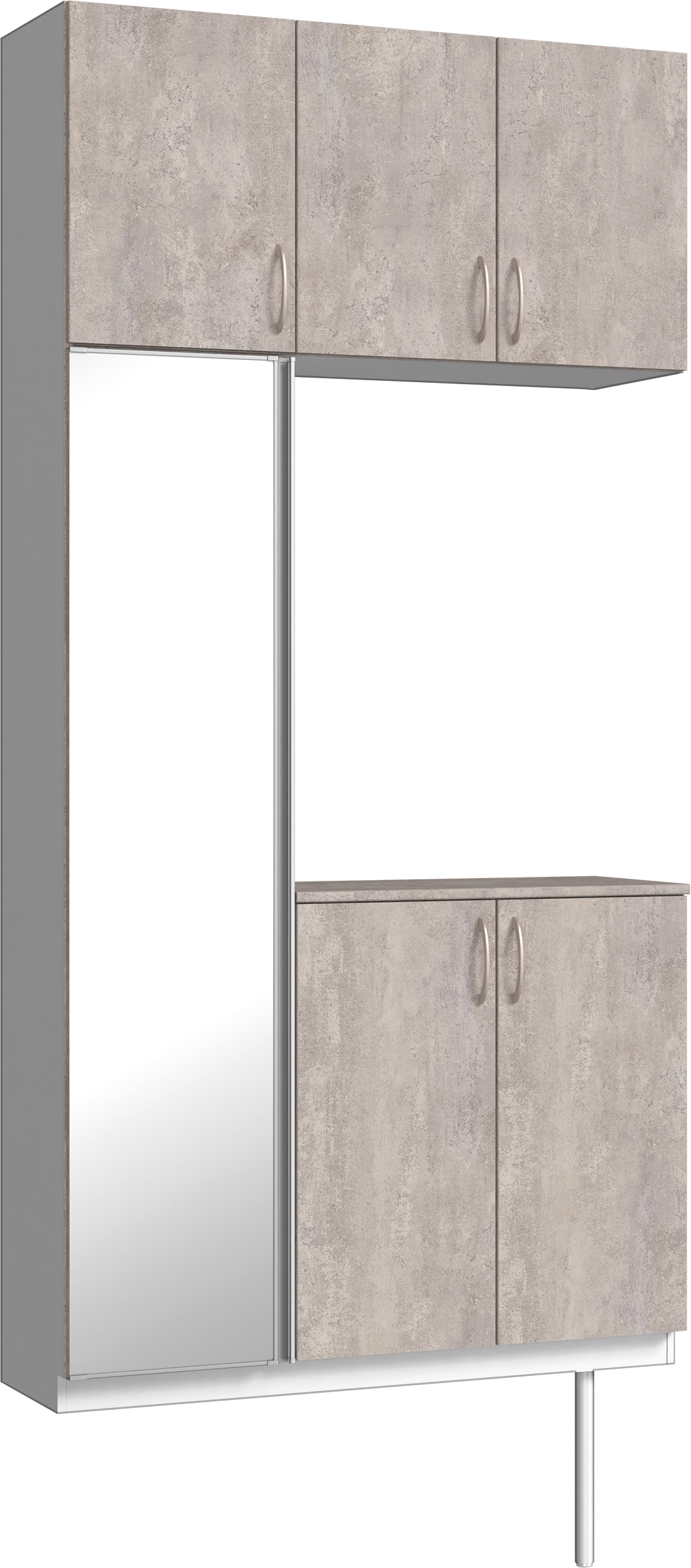 玄関収納　イエリア　開き戸ユニット　フラット　Ｓ７１　コの字ＰＬＡＮ　シューズ収納　ミラー扉　１１４０幅　〈コンクリートグレー柄〉　ハンドルラウンド型〈Ｔシルバー色〉