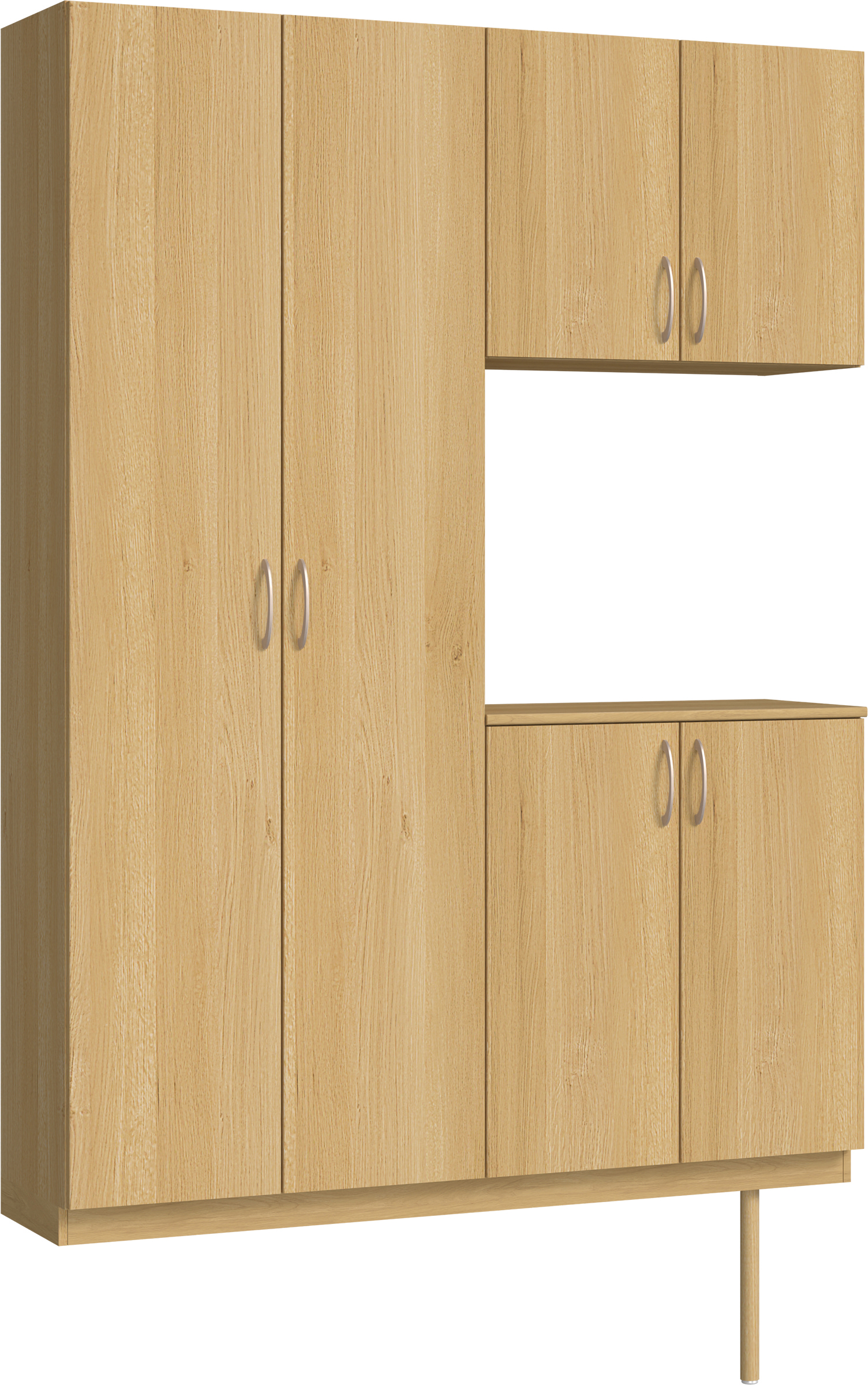 玄関収納　イエリア　開き戸ユニット　フラット縦木目　Ｓ８７　コの字ＰＬＡＮ　シューズ収納　ウッド扉　１４８０幅　〈ライトオーカー柄〉　ハンドルラウンド型〈Ｔシルバー色〉