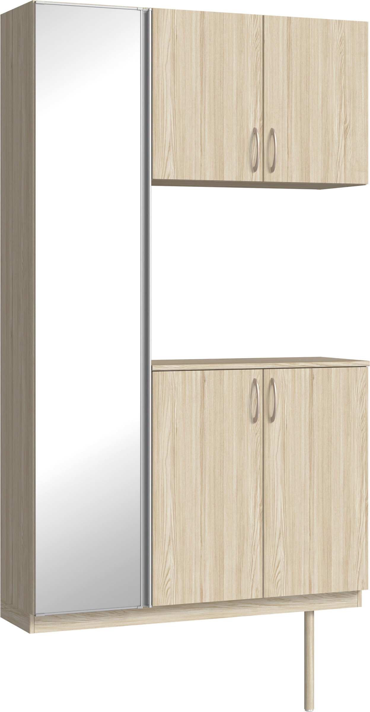 玄関収納　イエリア　開き戸ユニット　フラット縦木目　Ｓ９３　コの字ＰＬＡＮ　シューズ収納　ミラー扉　１２００幅　〈ソフトグレージュ柄〉　ハンドルラウンド型〈Ｔシルバー色〉