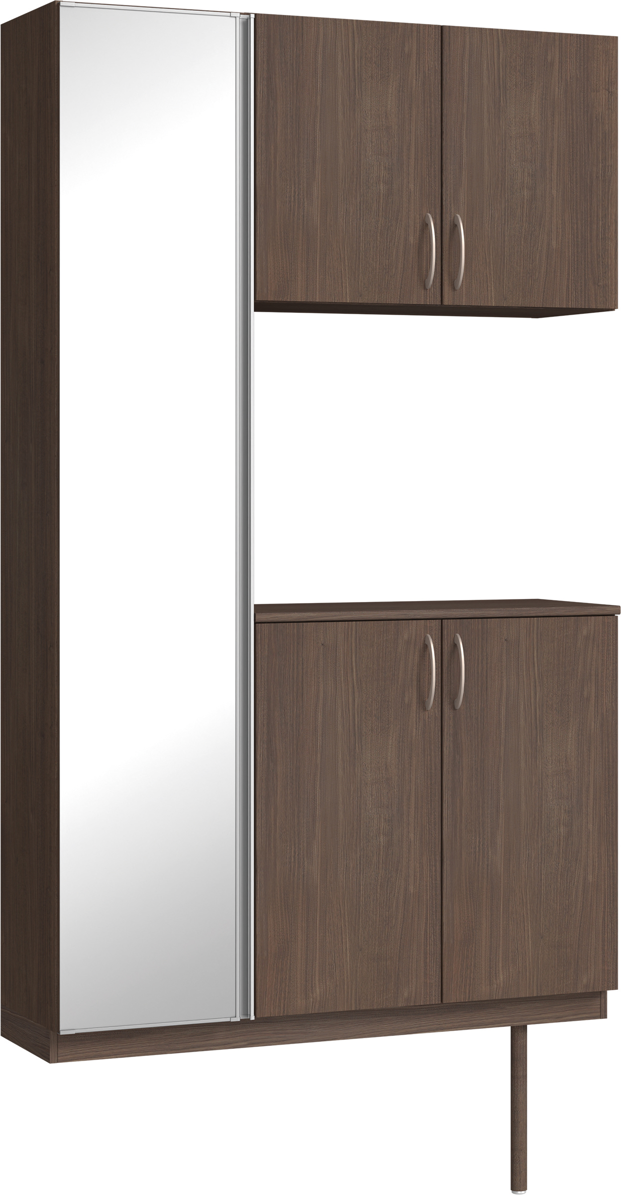 玄関収納　イエリア　開き戸ユニット　フラット縦木目　Ｓ９３　コの字ＰＬＡＮ　シューズ収納　ミラー扉　１２００幅　〈ダルブラウン柄〉　ハンドルラウンド型〈Ｔシルバー色〉