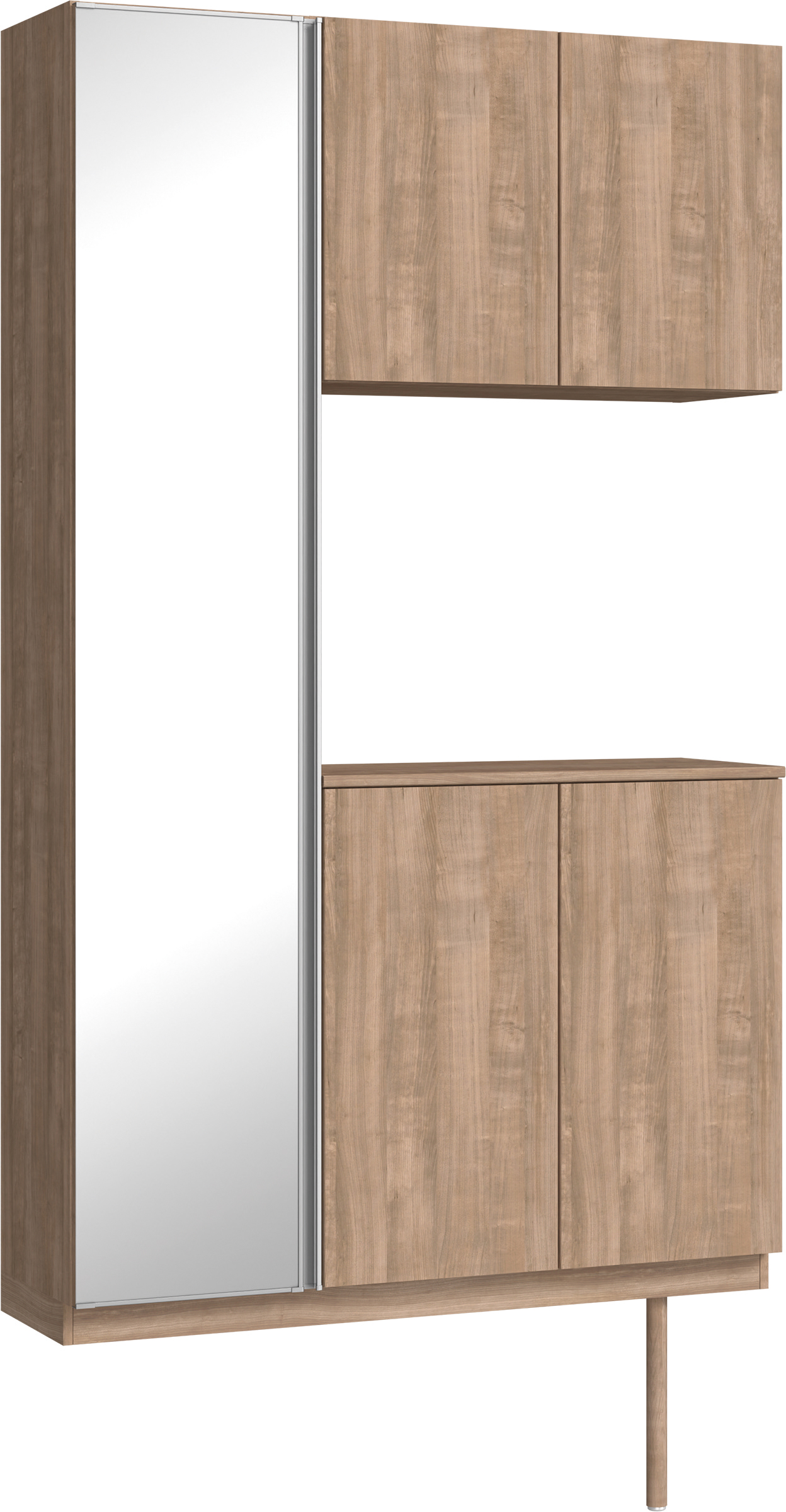 玄関収納　イエリア　開き戸ユニット　フラット縦木目　Ｓ９３　コの字ＰＬＡＮ　シューズ収納　ミラー扉　１２００幅　〈トープグレー柄〉　ハンドルレス