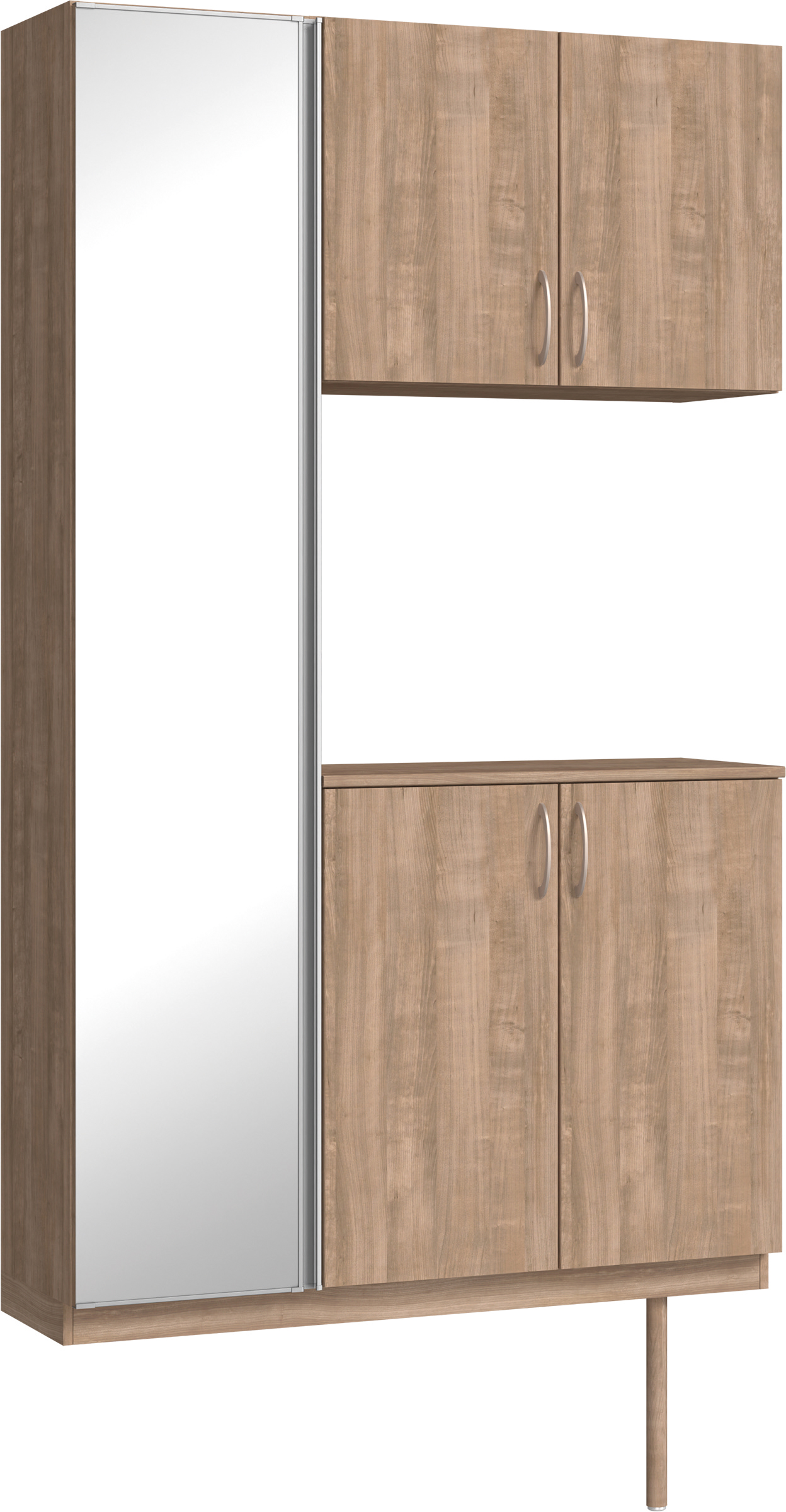 玄関収納　イエリア　開き戸ユニット　フラット縦木目　Ｓ９３　コの字ＰＬＡＮ　シューズ収納　ミラー扉　１２００幅　〈トープグレー柄〉　ハンドルラウンド型〈Ｔシルバー色〉