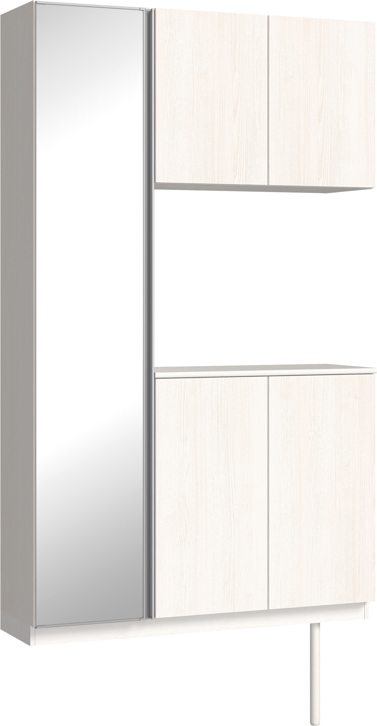 玄関収納　イエリア　開き戸ユニット　フラット縦木目　Ｓ９３　コの字ＰＬＡＮ　シューズ収納　ミラー扉　１２００幅　〈ネオホワイト柄〉　ハンドルレス