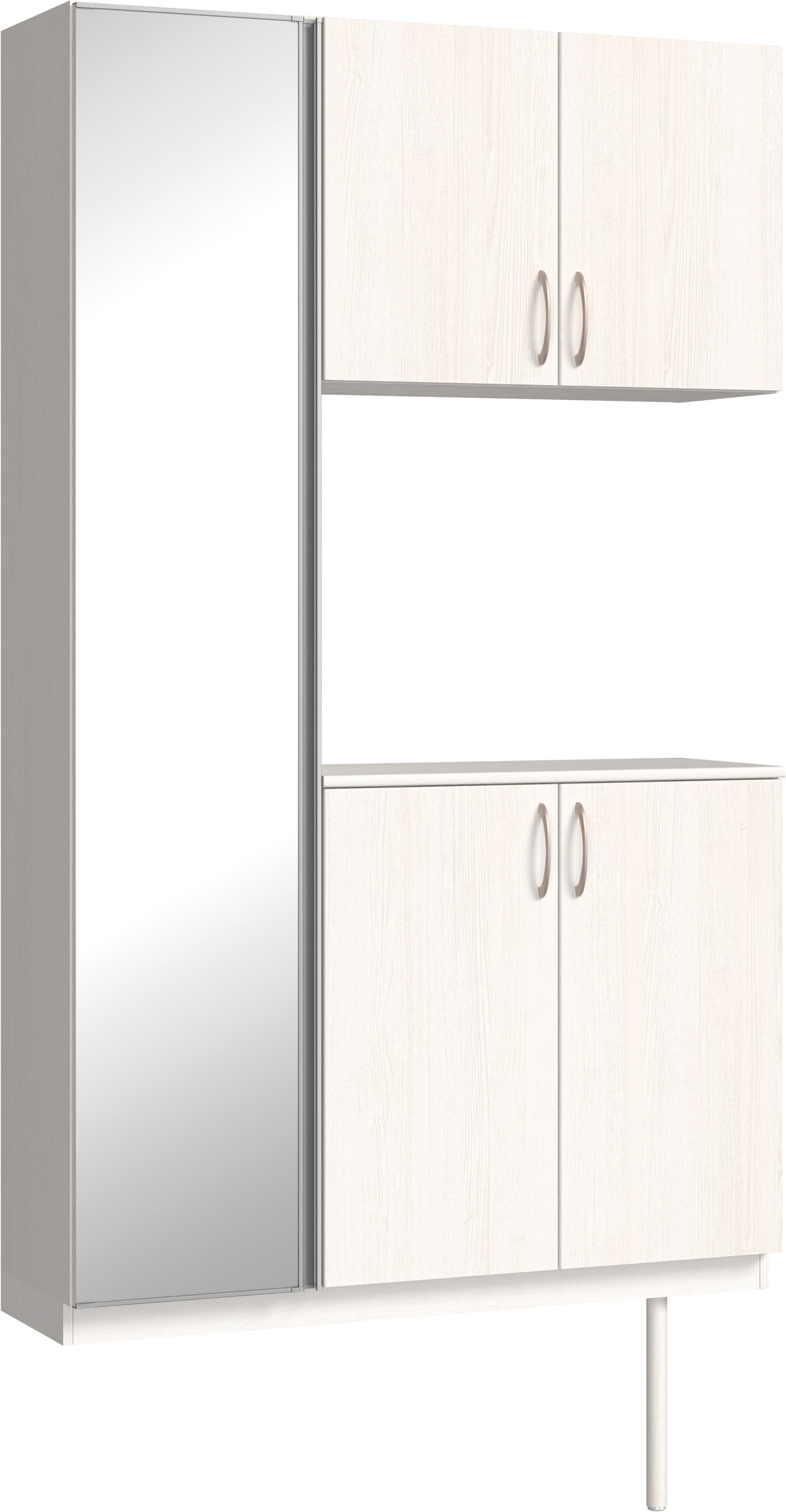 玄関収納　イエリア　開き戸ユニット　フラット縦木目　Ｓ９３　コの字ＰＬＡＮ　シューズ収納　ミラー扉　１２００幅　〈ネオホワイト柄〉　ハンドルラウンド型〈Ｔシルバー色〉