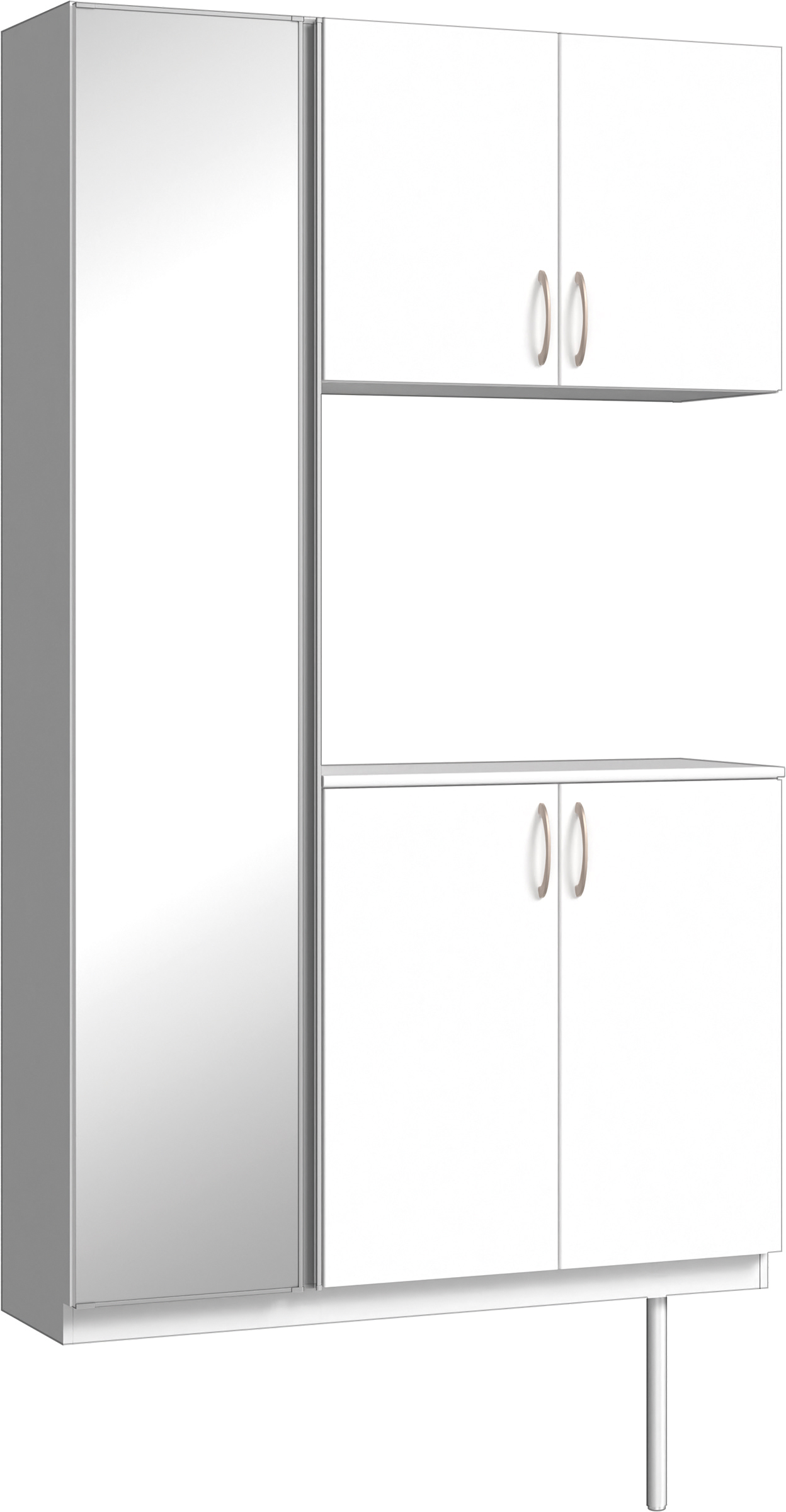 玄関収納　イエリア　開き戸ユニット　フラット縦木目　Ｓ９３　コの字ＰＬＡＮ　シューズ収納　ミラー扉　１２００幅　〈パウダーホワイト柄〉　ハンドルラウンド型〈Ｔシルバー色〉