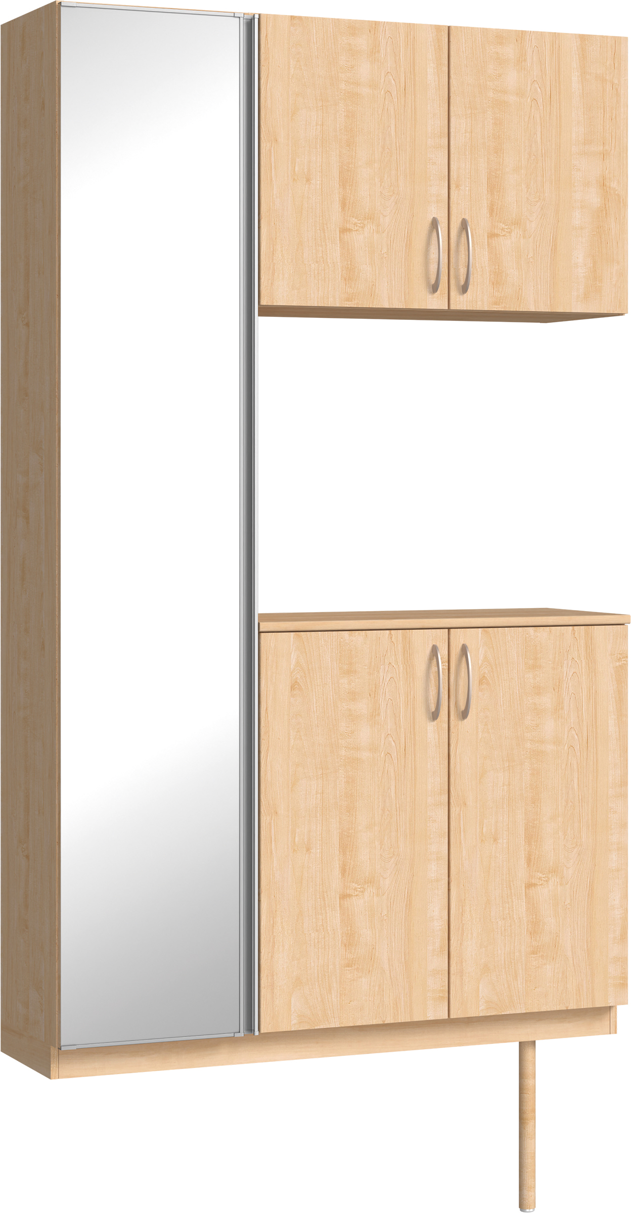 玄関収納　イエリア　開き戸ユニット　フラット縦木目　Ｓ９３　コの字ＰＬＡＮ　シューズ収納　ミラー扉　１２００幅　〈ミルベージュ柄〉　ハンドルラウンド型〈Ｔシルバー色〉