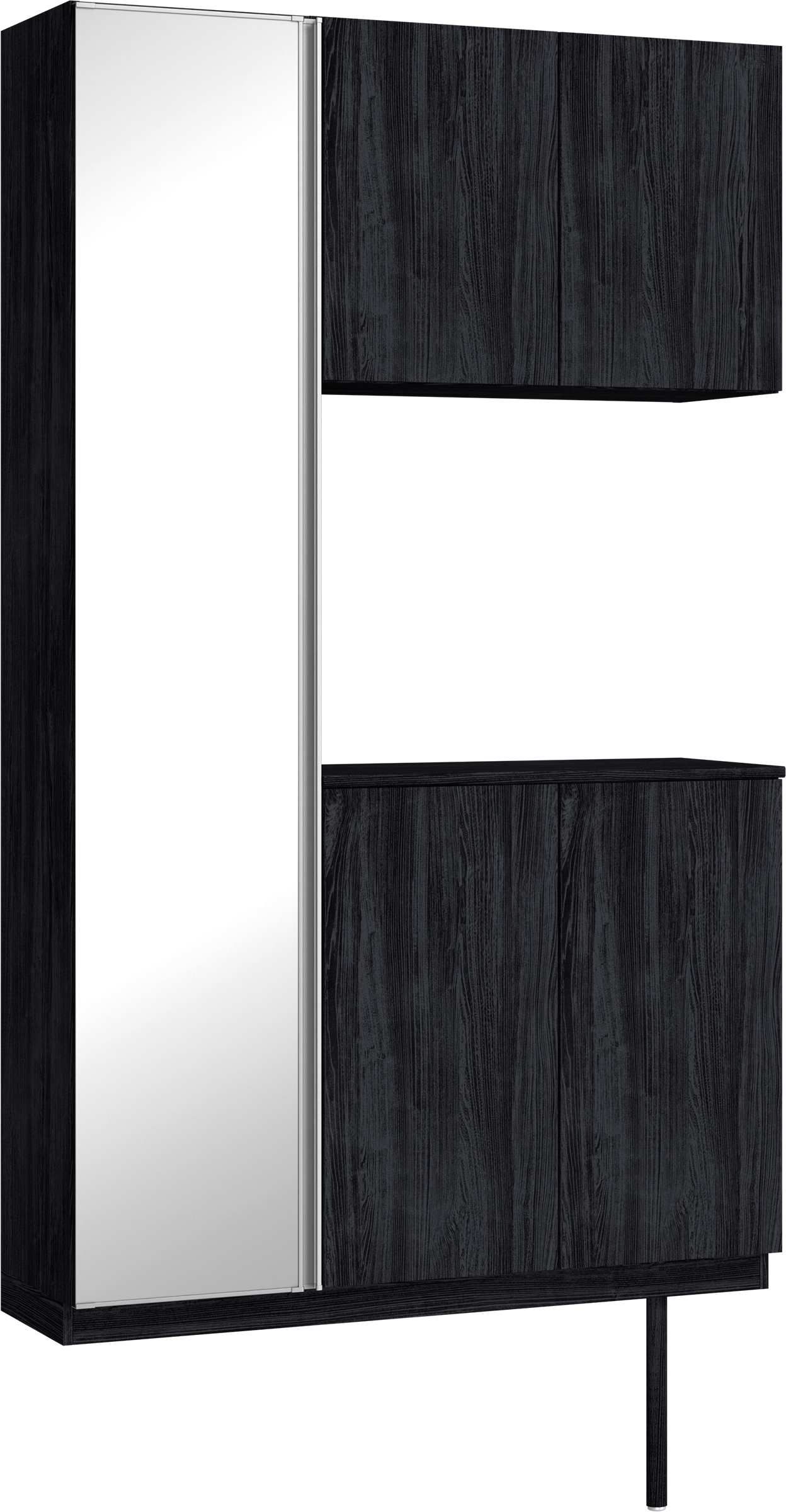 玄関収納　イエリア　開き戸ユニット　フラット縦木目　Ｓ９３　コの字ＰＬＡＮ　シューズ収納　ミラー扉　１２００幅　〈モスブラック柄〉　ハンドルレス