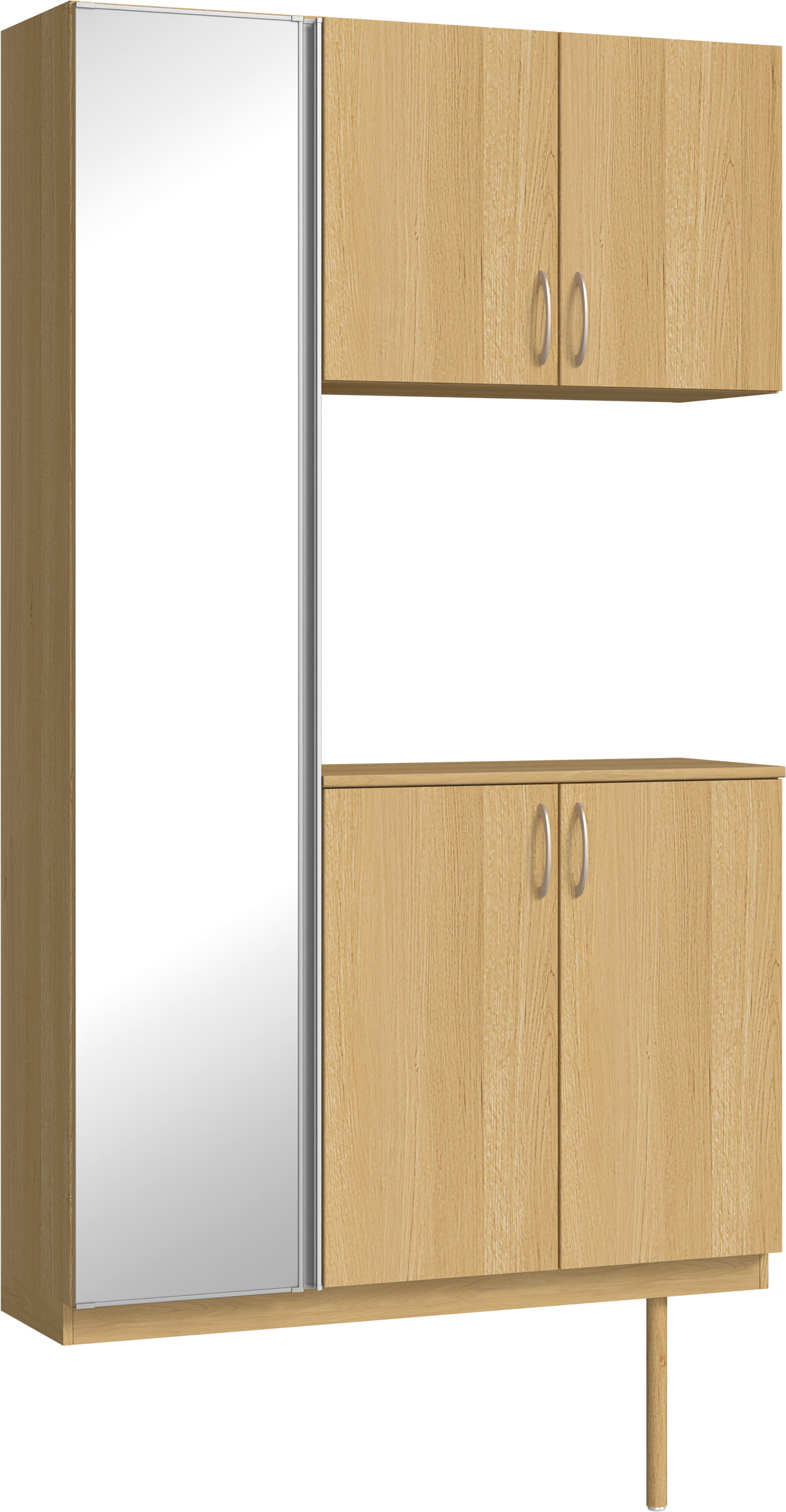 玄関収納　イエリア　開き戸ユニット　フラット縦木目　Ｓ９３　コの字ＰＬＡＮ　シューズ収納　ミラー扉　１２００幅　〈ライトオーカー柄〉　ハンドルラウンド型〈Ｔシルバー色〉