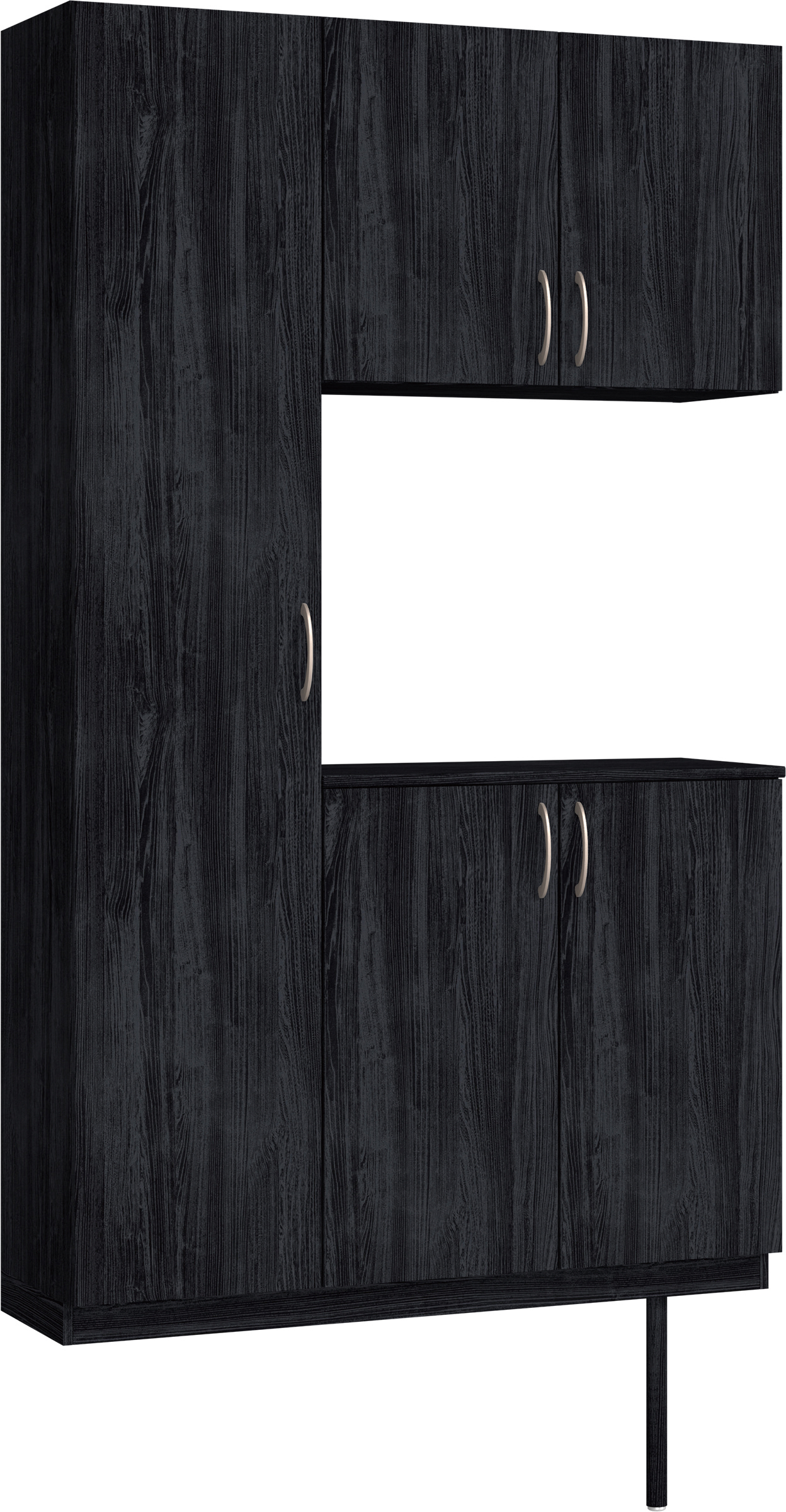 玄関収納　イエリア　開き戸ユニット　フラット縦木目　Ｓ９９　コの字ＰＬＡＮ　シューズ収納　ウッド扉　１２００幅　〈モスブラック柄〉　ハンドルラウンド型〈Ｔシルバー色〉