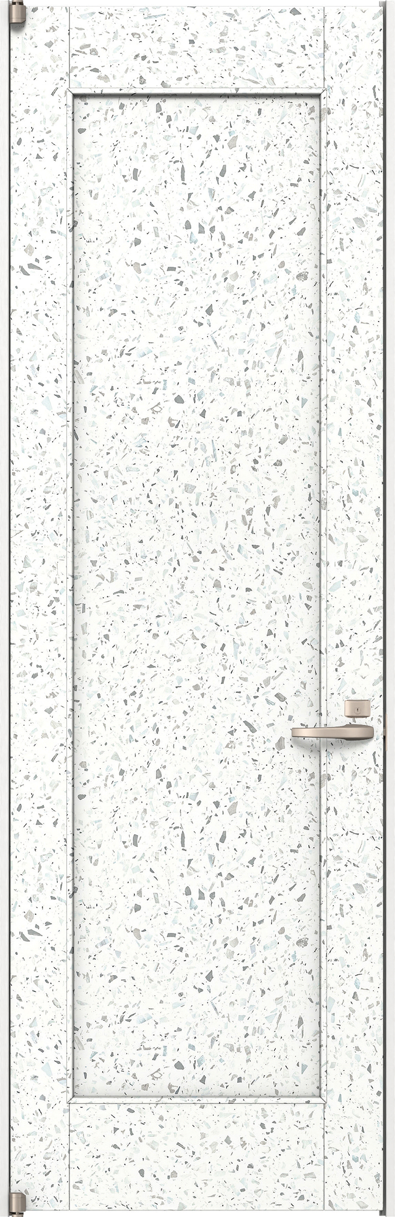 リビングドア　イエリア　二方枠ドア　扉セット　０１デザイン　７５５幅　２４００高　〈テラゾホワイト柄〉　左開き　錠付　間仕切錠　ピボット丁番