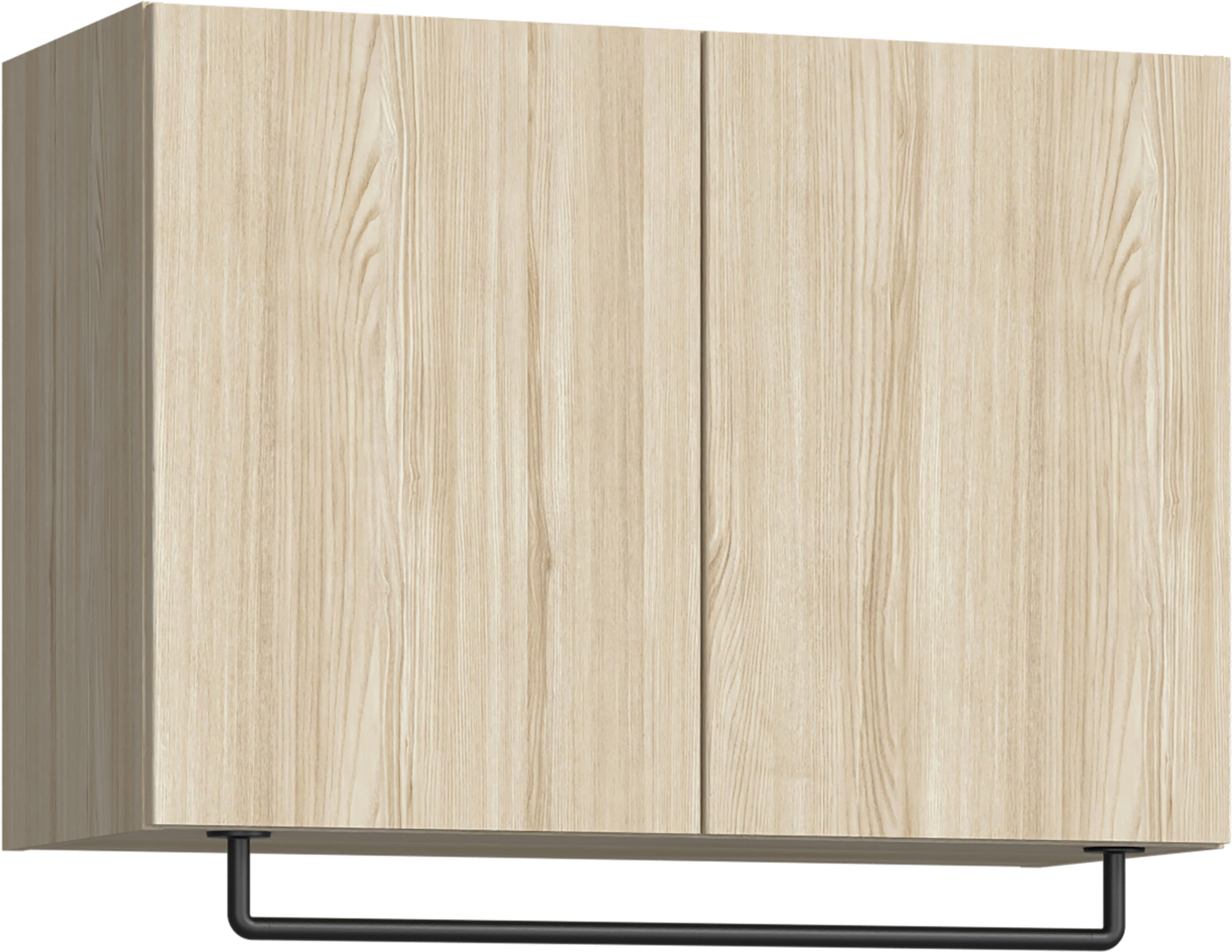 玄関収納　イエリア　開き戸ユニット　フラット縦木目　Ｓ５０　一の字ＰＬＡＮ　天袋Ｈ５７０＋パイプハンガー　ウッド扉　８００幅　〈ソフトグレージュ柄〉　ハンドルレス