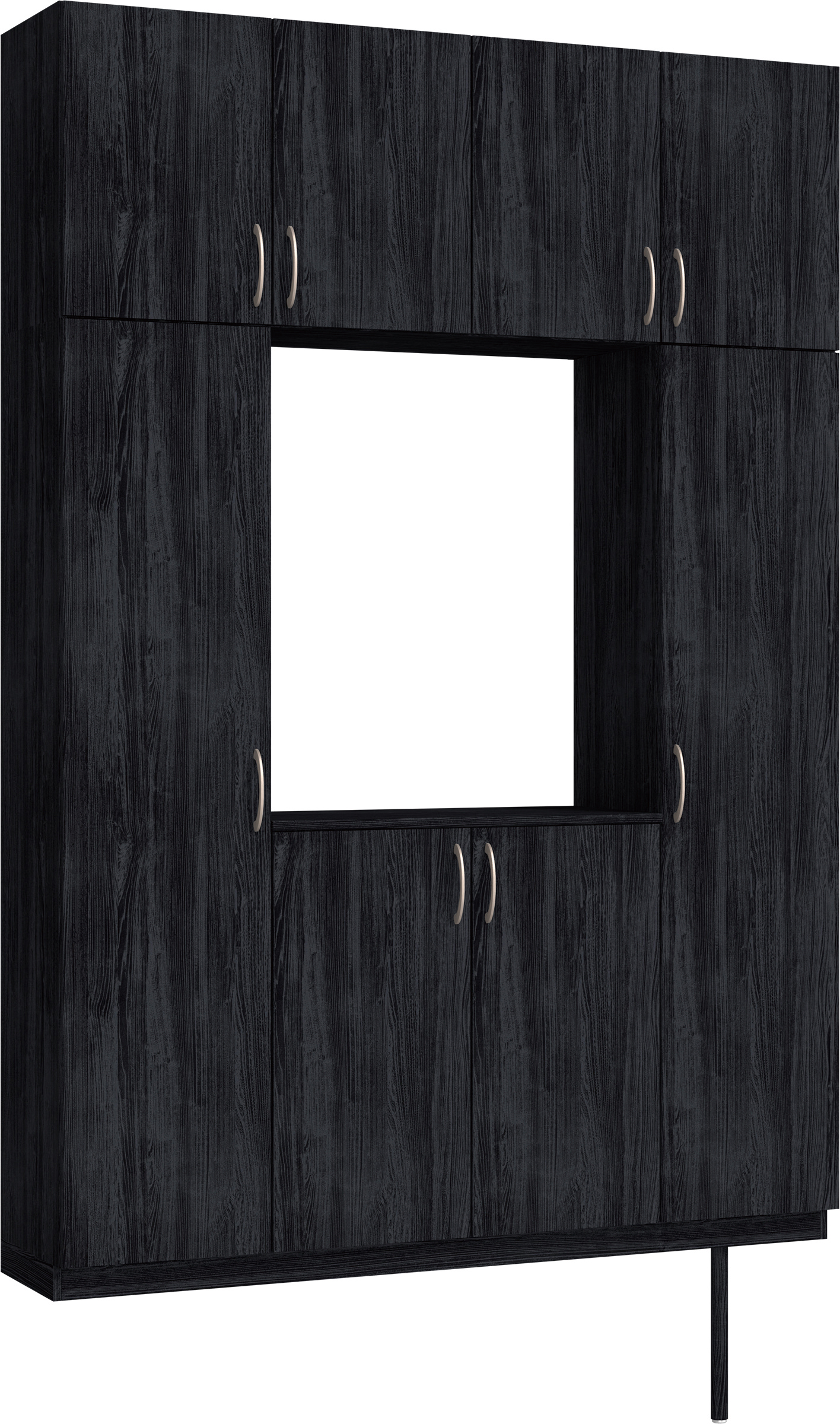 玄関収納　イエリア　開き戸ユニット　フラット縦木目　Ｓ１５　ロの字ＰＬＡＮ　シューズ収納　ウッド扉　１６００幅　　〈モスブラック柄〉　ハンドルラウンド型〈Ｔシルバー色〉