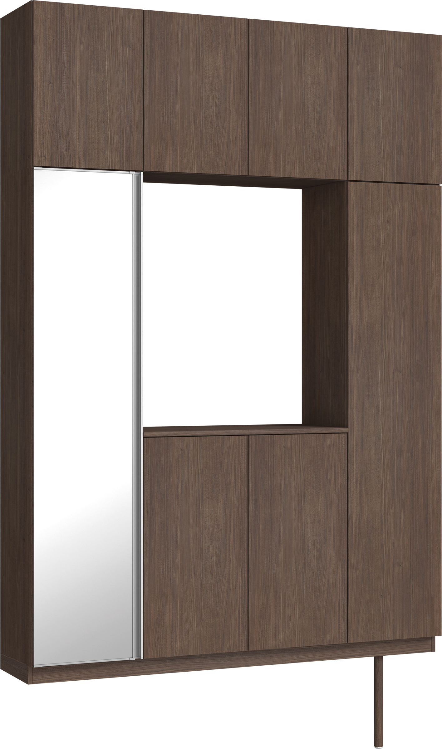 玄関収納　イエリア　開き戸ユニット　フラット縦木目　Ｓ４４　ロの字ＰＬＡＮ　シューズ収納　ミラー扉　１６００幅　〈ダルブラウン柄〉　ハンドルレス