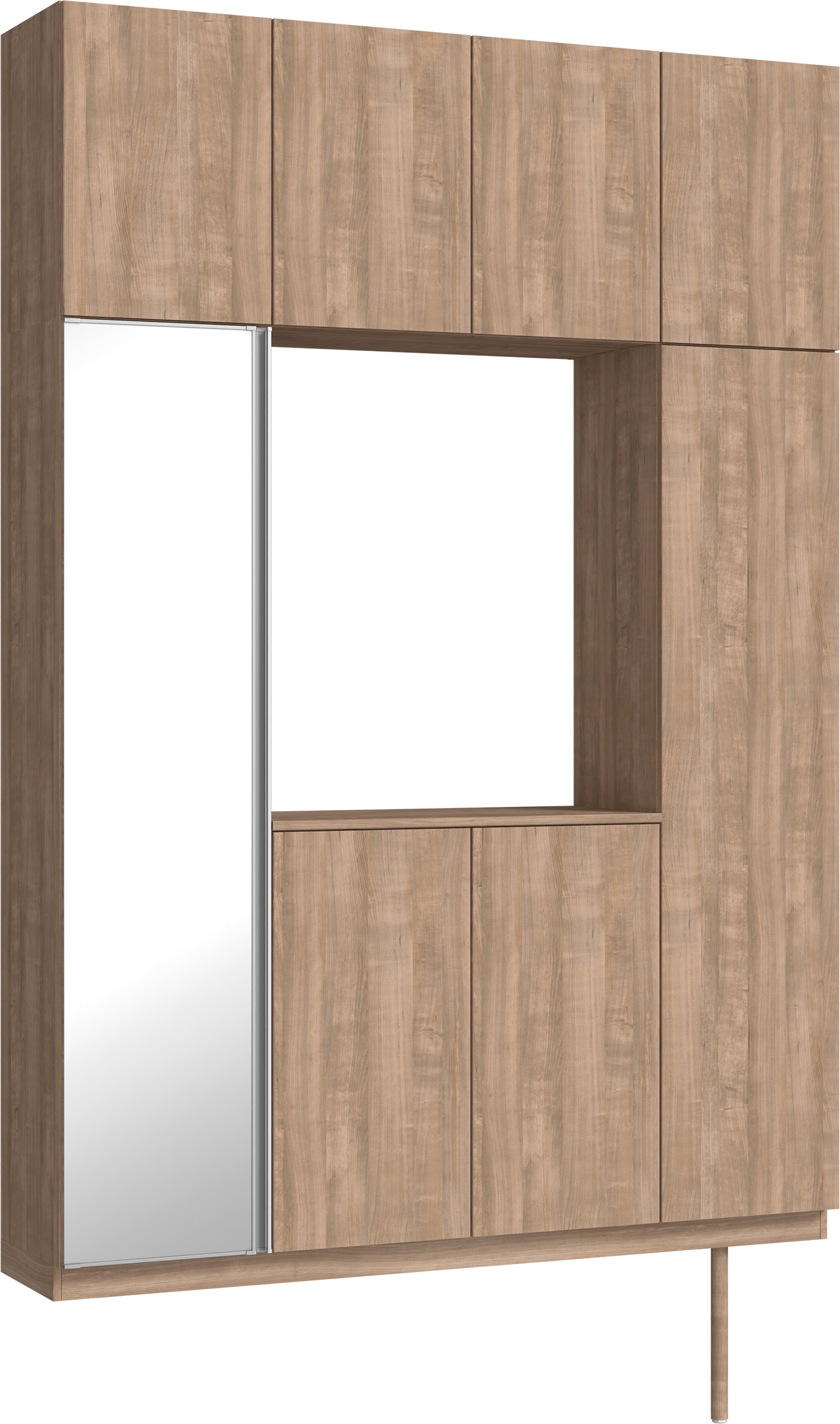 玄関収納　イエリア　開き戸ユニット　フラット縦木目　Ｓ４４　ロの字ＰＬＡＮ　シューズ収納　ミラー扉　１６００幅　〈トープグレー柄〉　ハンドルレス