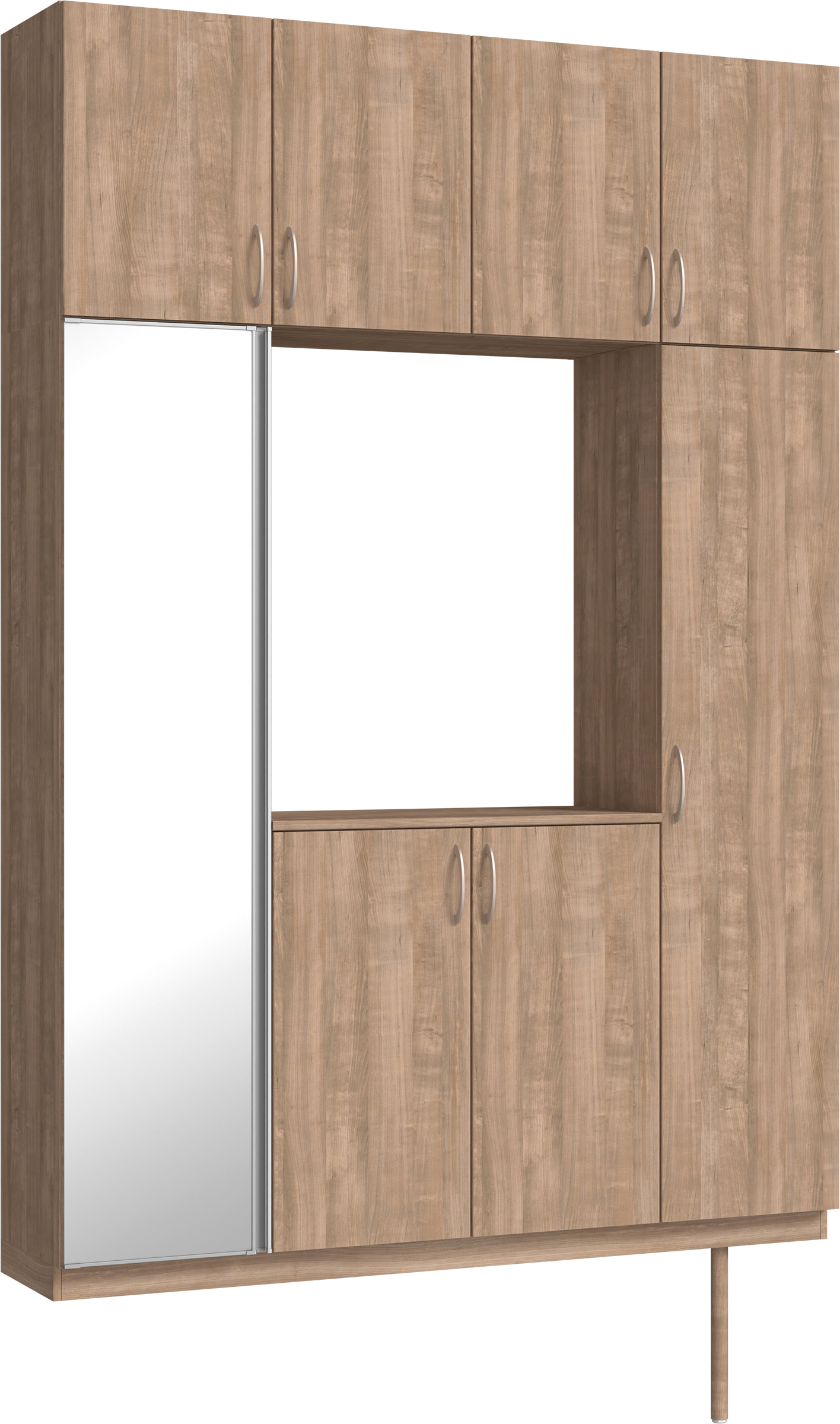 玄関収納　イエリア　開き戸ユニット　フラット縦木目　Ｓ４４　ロの字ＰＬＡＮ　シューズ収納　ミラー扉　１６００幅　〈トープグレー柄〉　ハンドルラウンド型〈Ｔシルバー色〉