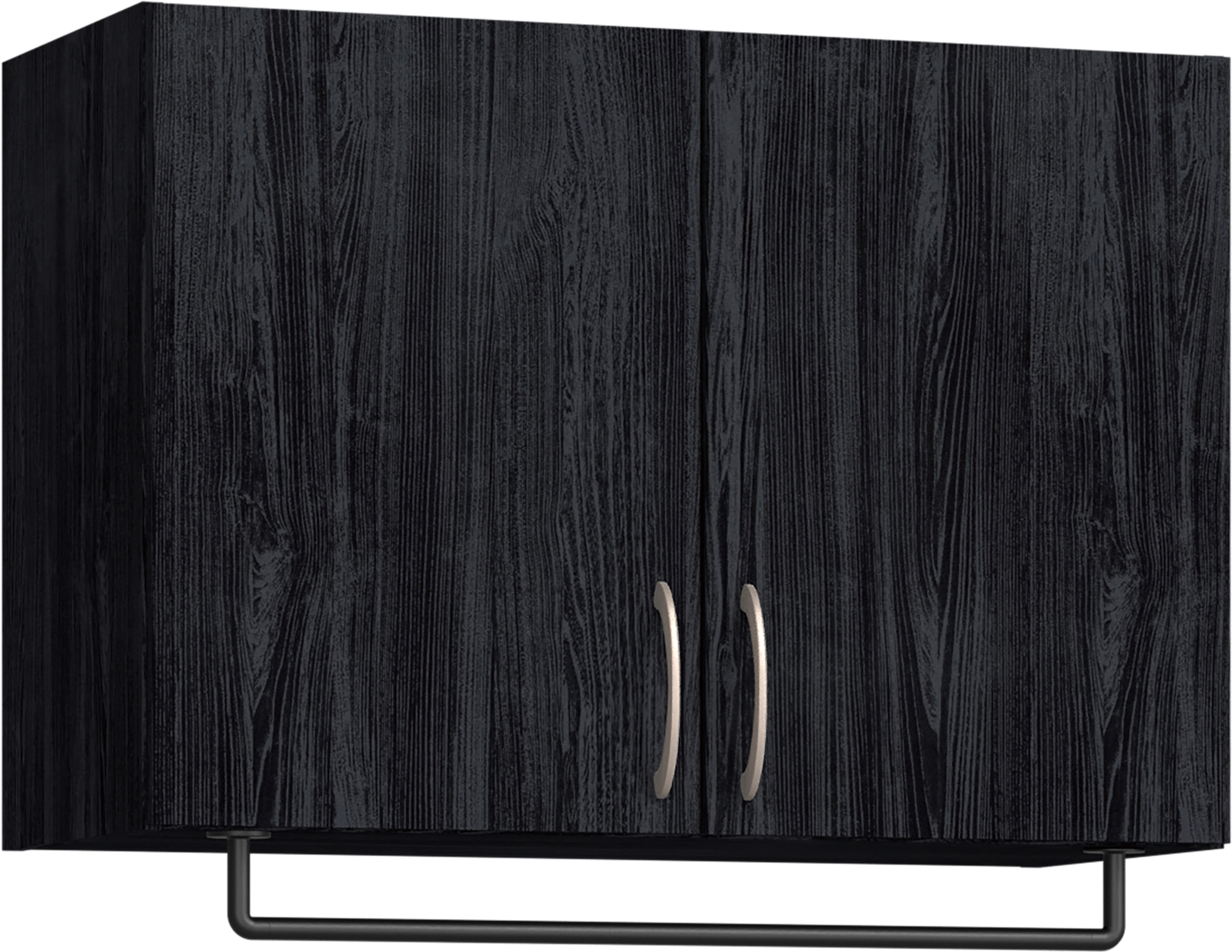 玄関収納　イエリア　開き戸ユニット　フラット縦木目　Ｓ５０　一の字ＰＬＡＮ　天袋Ｈ５７０＋パイプハンガー　ウッド扉　８００幅　〈モスブラック柄〉　ハンドルラウンド型〈Ｔシルバー色〉