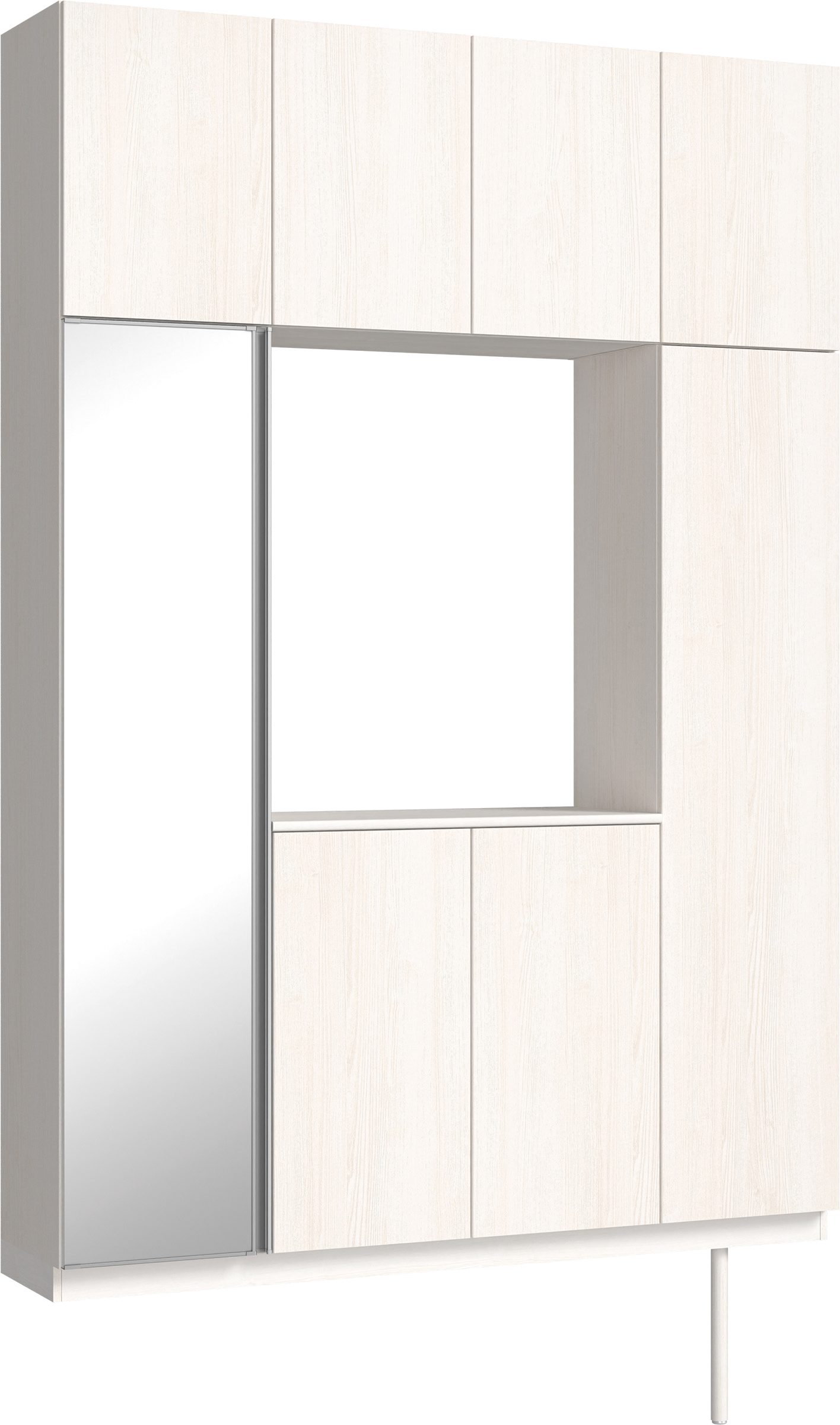 玄関収納　イエリア　開き戸ユニット　フラット縦木目　Ｓ４４　ロの字ＰＬＡＮ　シューズ収納　ミラー扉　１６００幅　〈ネオホワイト柄〉　ハンドルレス