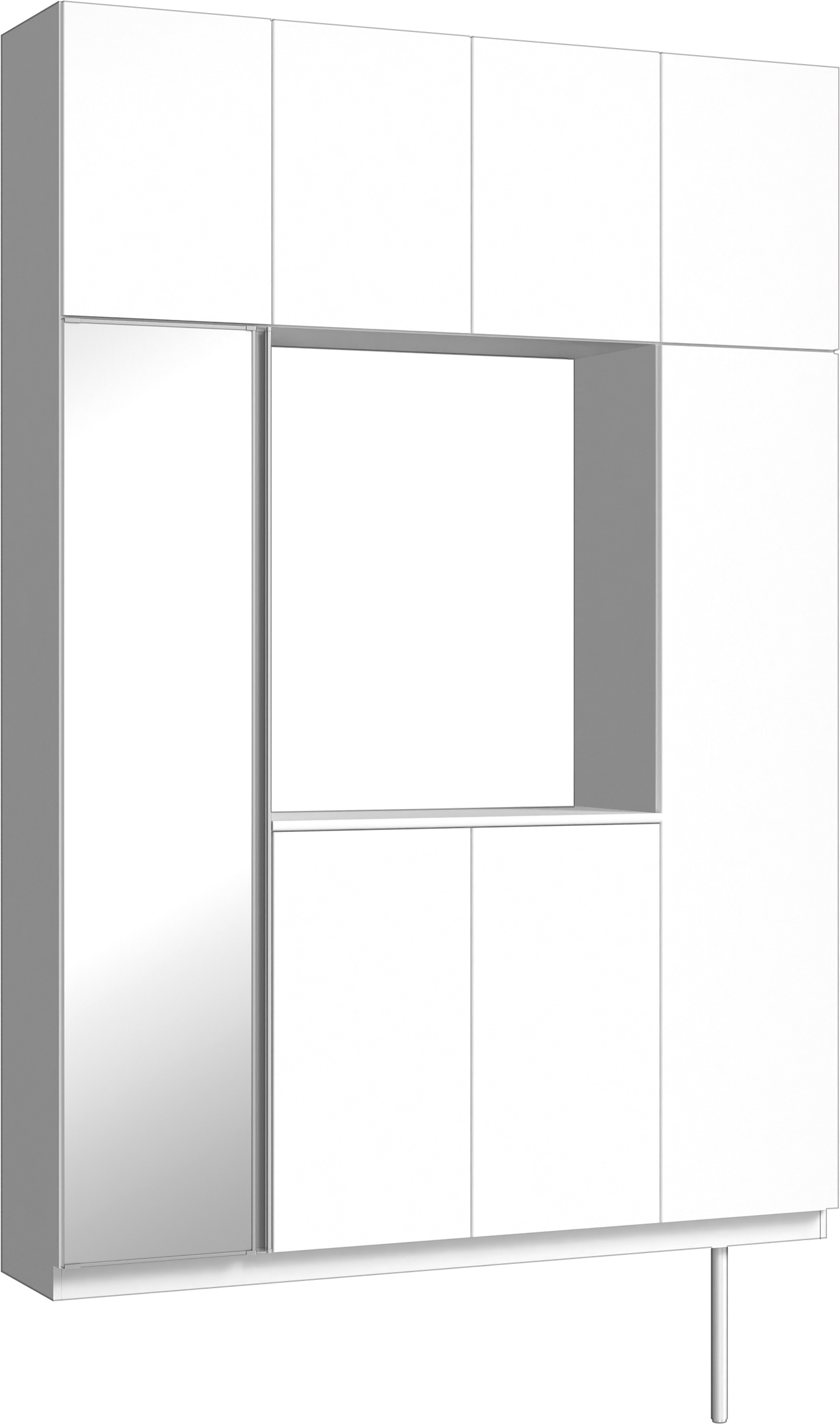 玄関収納　イエリア　開き戸ユニット　フラット縦木目　Ｓ４４　ロの字ＰＬＡＮ　シューズ収納　ミラー扉　１６００幅　〈パウダーホワイト柄〉　ハンドルレス