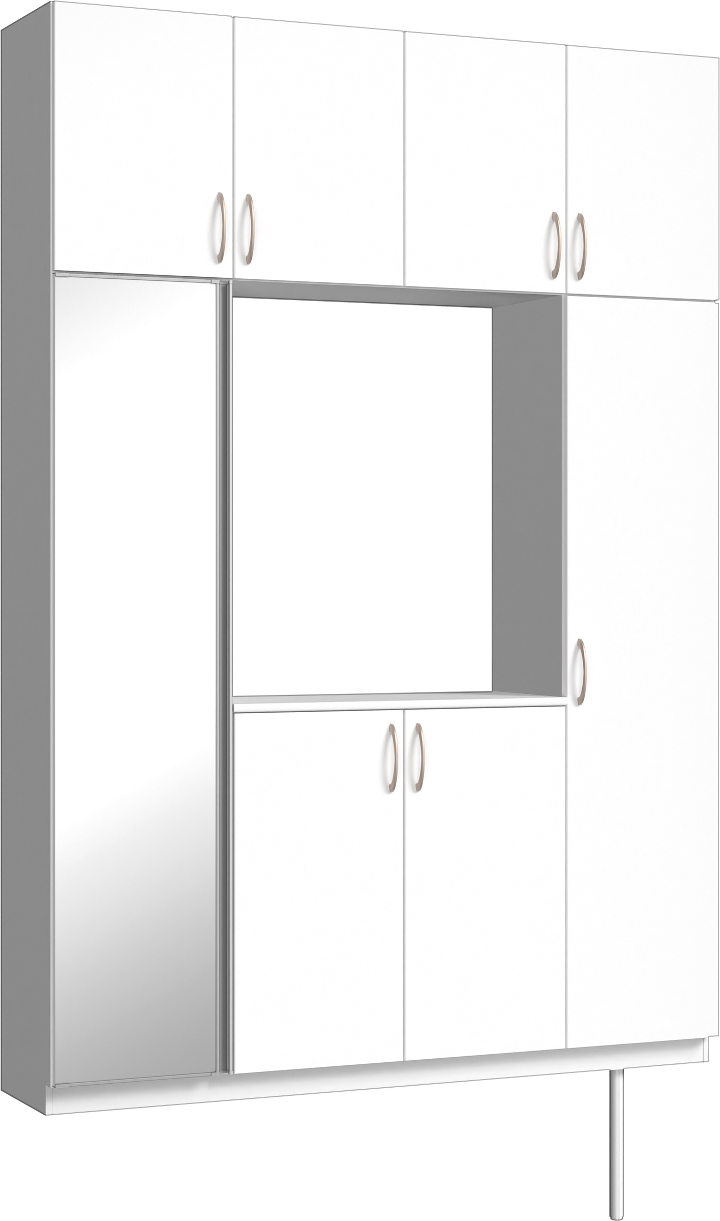 玄関収納　イエリア　開き戸ユニット　フラット縦木目　Ｓ４４　ロの字ＰＬＡＮ　シューズ収納　ミラー扉　１６００幅　〈パウダーホワイト柄〉　ハンドルラウンド型〈Ｔシルバー色〉