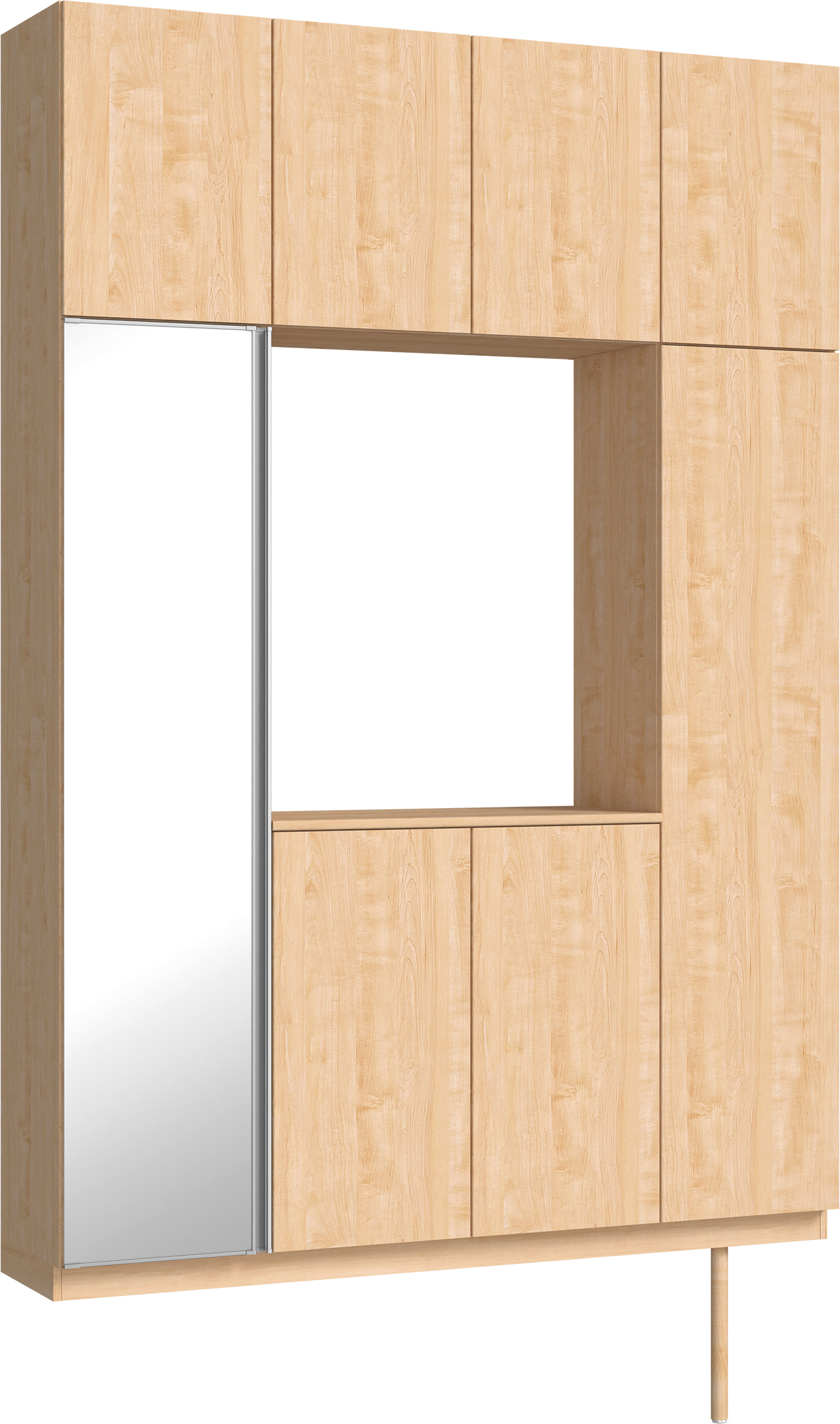 玄関収納　イエリア　開き戸ユニット　フラット縦木目　Ｓ４４　ロの字ＰＬＡＮ　シューズ収納　ミラー扉　１６００幅　〈ミルベージュ柄〉　ハンドルレス