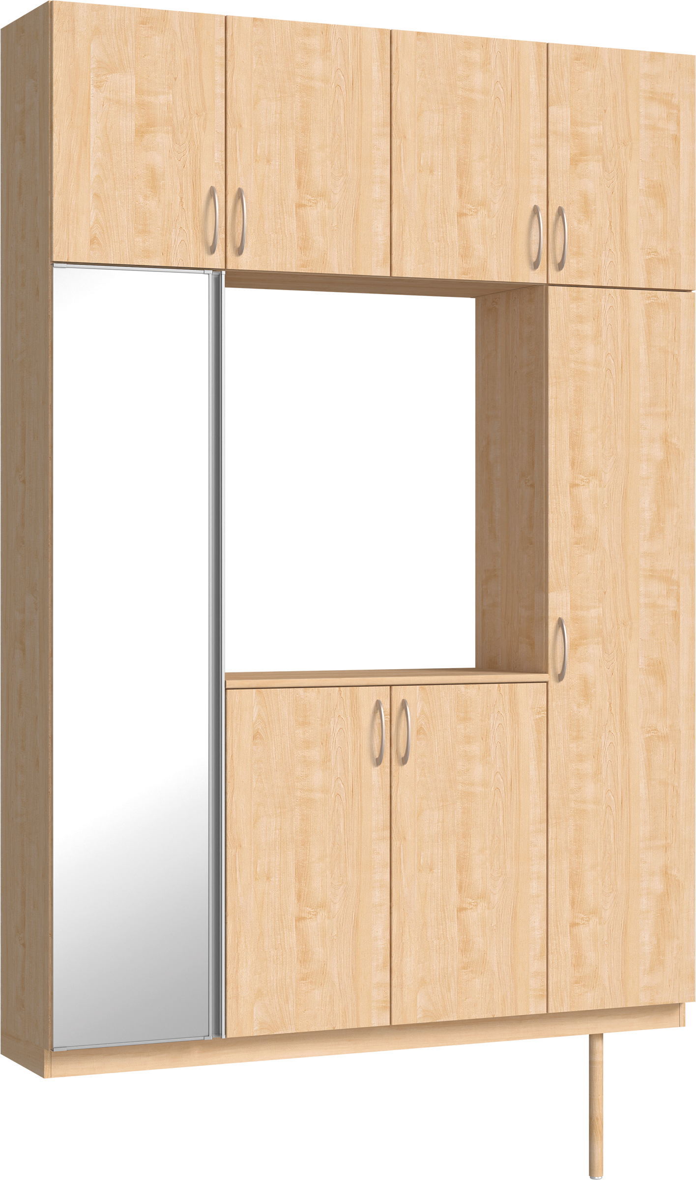 玄関収納　イエリア　開き戸ユニット　フラット縦木目　Ｓ４４　ロの字ＰＬＡＮ　シューズ収納　ミラー扉　１６００幅　〈ミルベージュ柄〉　ハンドルラウンド型〈Ｔシルバー色〉