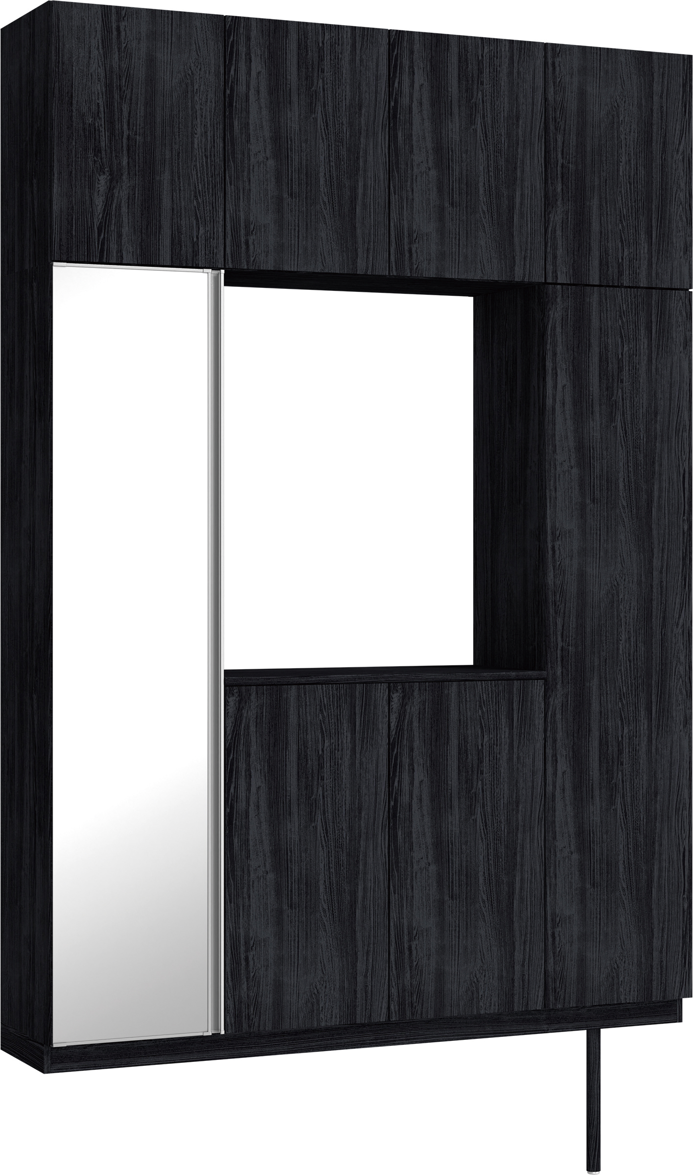 玄関収納　イエリア　開き戸ユニット　フラット縦木目　Ｓ４４　ロの字ＰＬＡＮ　シューズ収納　ミラー扉　１６００幅　〈モスブラック柄〉　ハンドルレス