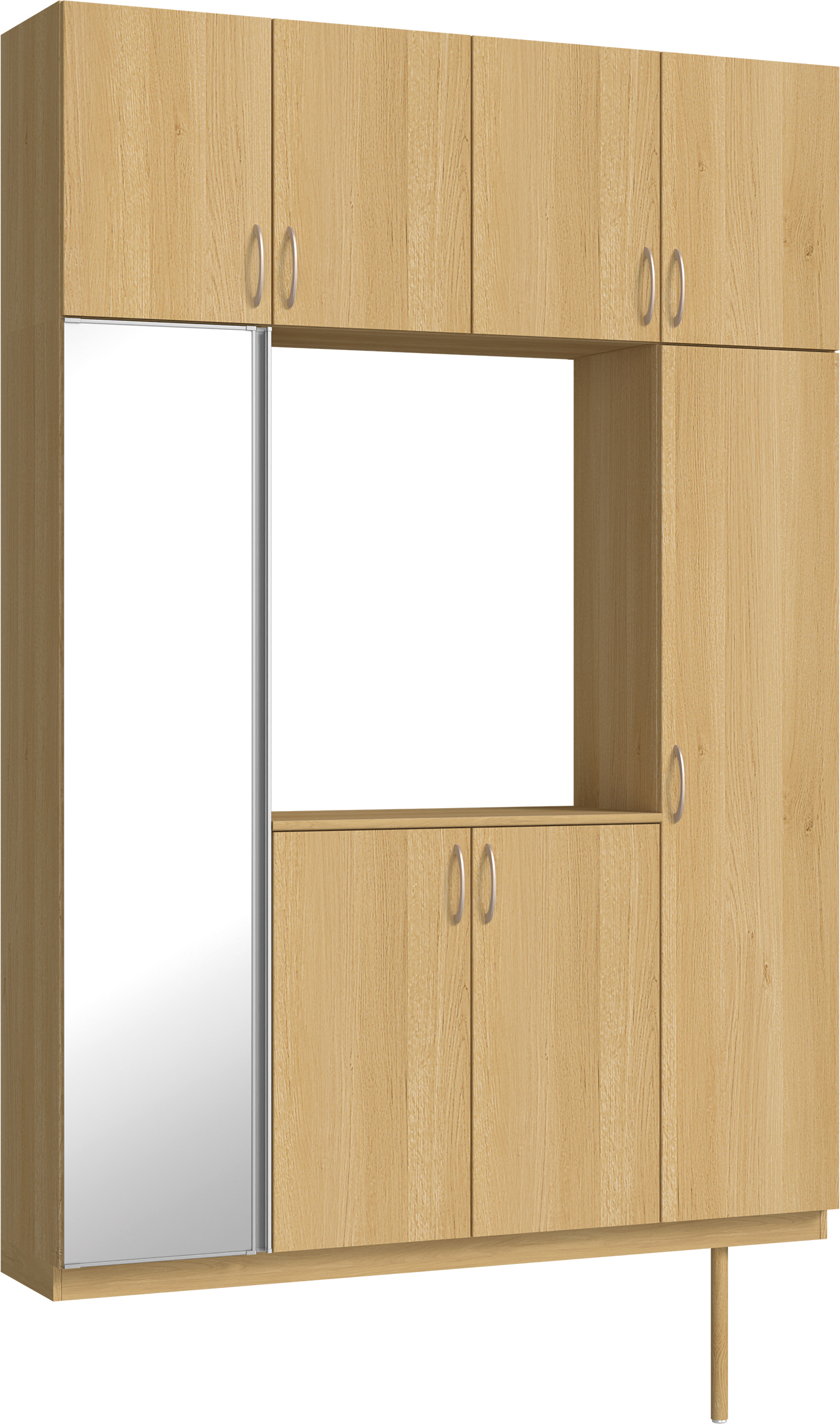 玄関収納　イエリア　開き戸ユニット　フラット縦木目　Ｓ４４　ロの字ＰＬＡＮ　シューズ収納　ミラー扉　１６００幅　〈ライトオーカー柄〉　ハンドルラウンド型〈Ｔシルバー色〉