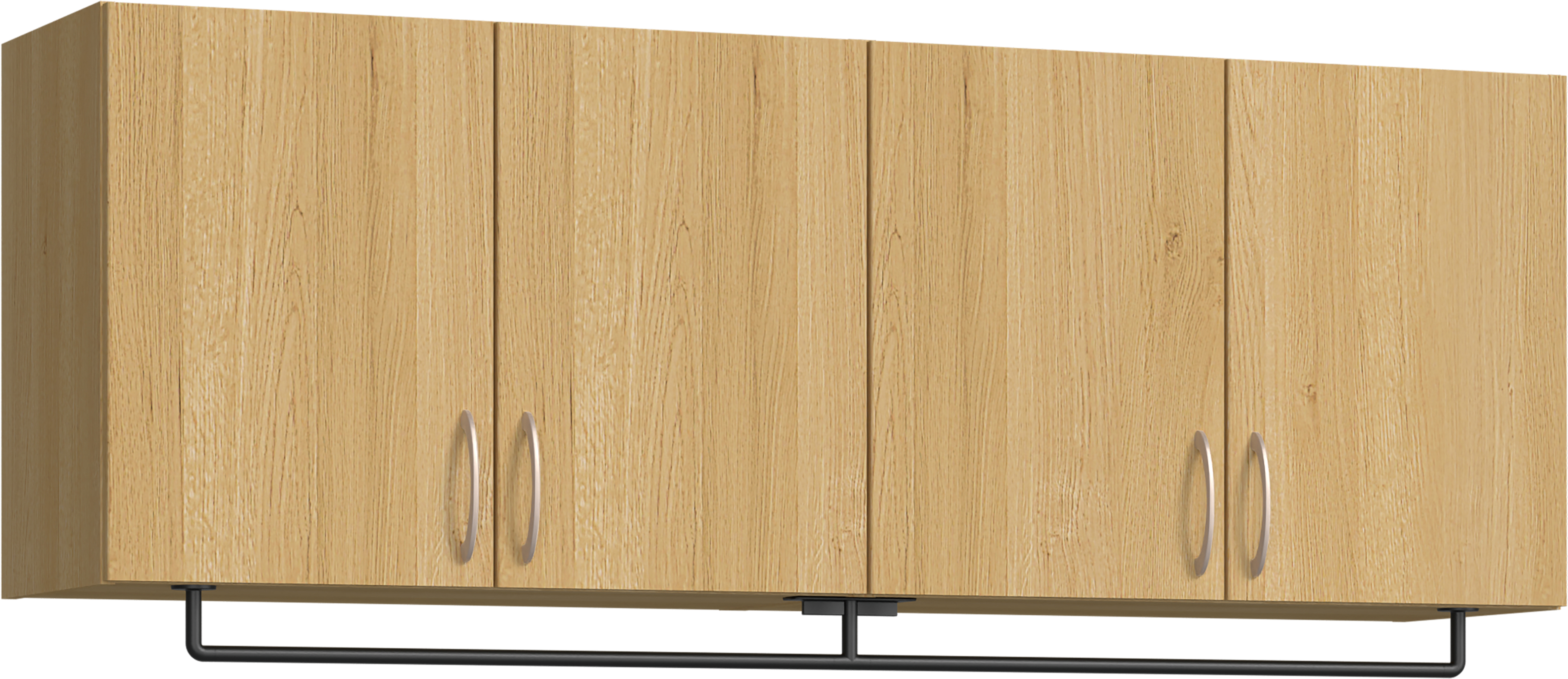 玄関収納　イエリア　開き戸ユニット　フラット縦木目　Ｓ５２　一の字ＰＬＡＮ　天袋Ｈ５７０＋パイプハンガー　ウッド扉　１６００幅　〈ライトオーカー柄〉　ハンドルラウンド型〈Ｔシルバー色〉