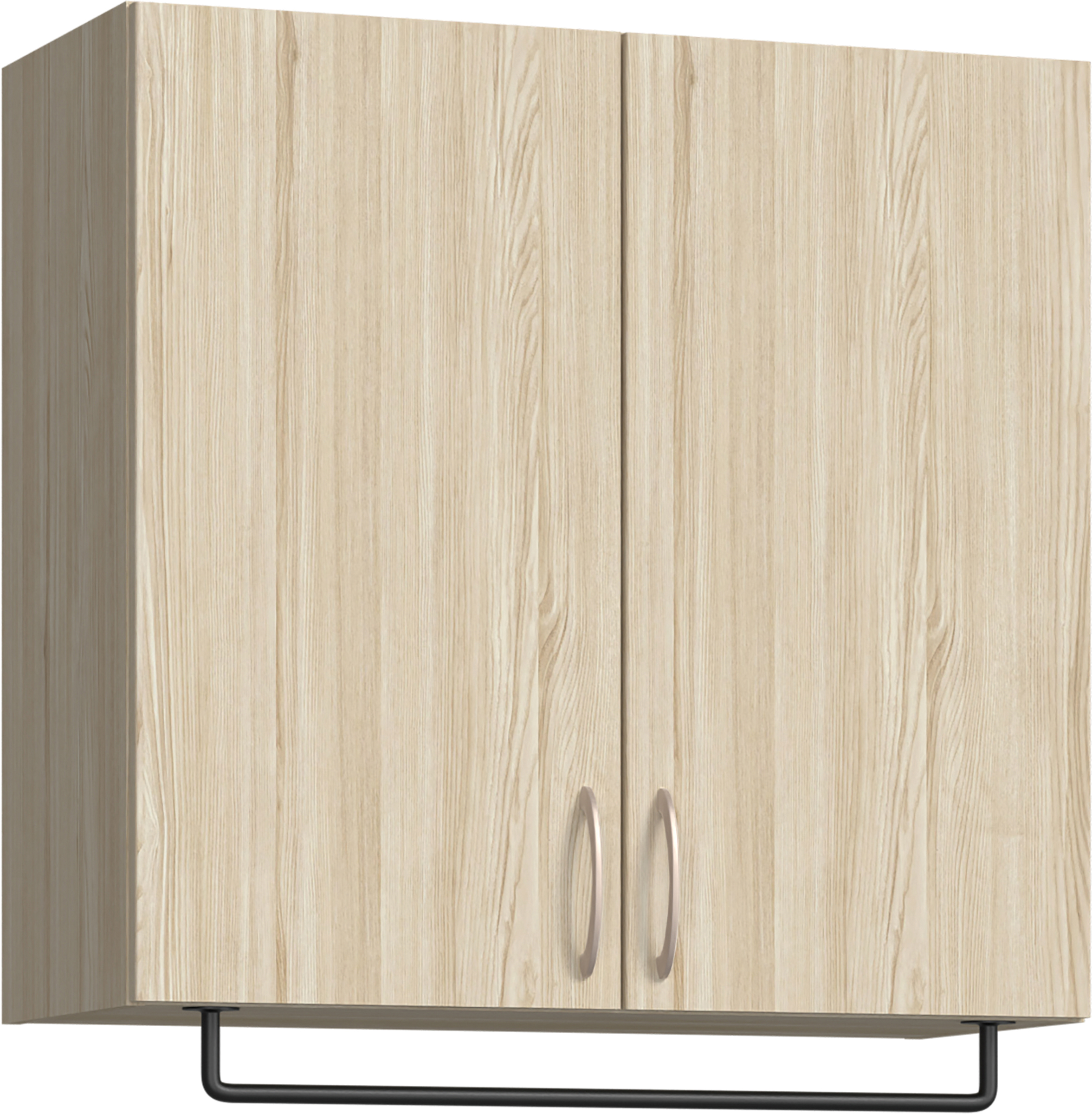 玄関収納　イエリア　開き戸ユニット　フラット縦木目　Ｓ５４　一の字ＰＬＡＮ　天袋Ｈ７８０＋パイプハンガー　ウッド扉　８００幅　〈ソフトグレージュ柄〉　ハンドルラウンド型〈Ｔシルバー色〉