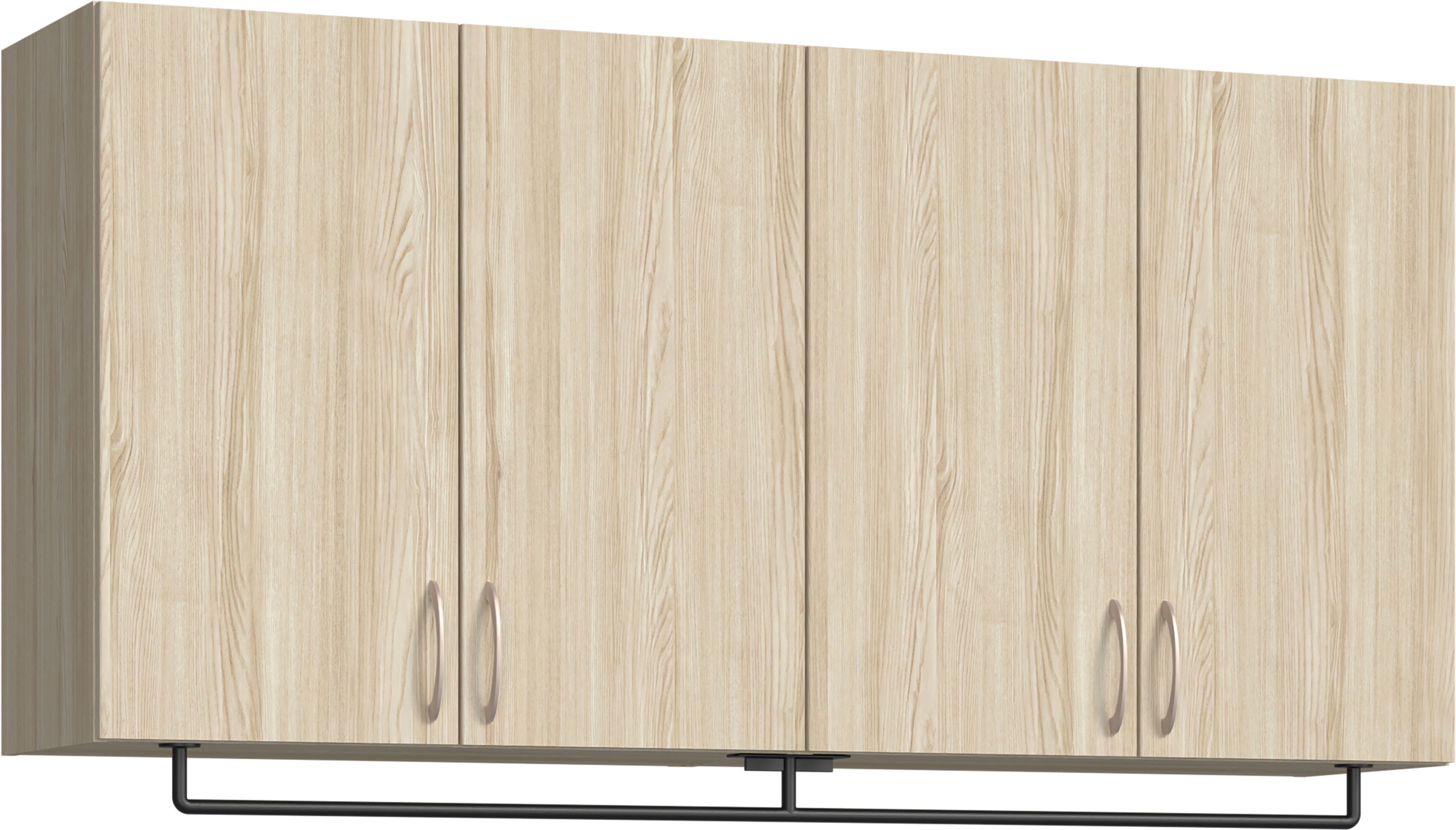 玄関収納　イエリア　開き戸ユニット　フラット縦木目　Ｓ５６　一の字ＰＬＡＮ　天袋Ｈ７８０＋パイプハンガー　ウッド扉　１６００幅　〈ソフトグレージュ柄〉　ハンドルラウンド型〈Ｔシルバー色〉