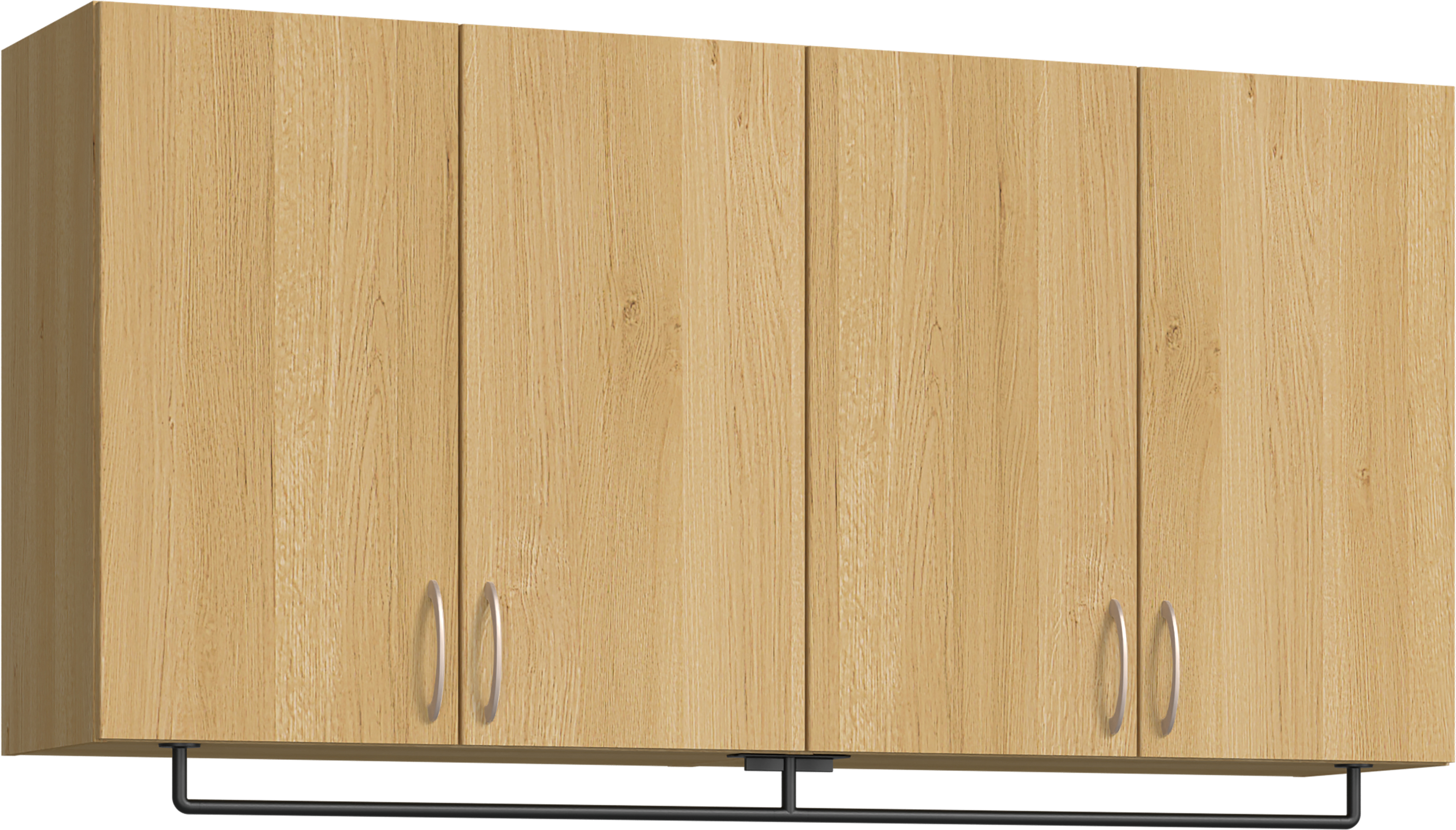 玄関収納　イエリア　開き戸ユニット　フラット縦木目　Ｓ５６　一の字ＰＬＡＮ　天袋Ｈ７８０＋パイプハンガー　ウッド扉　１６００幅　〈ライトオーカー柄〉　ハンドルラウンド型〈Ｔシルバー色〉